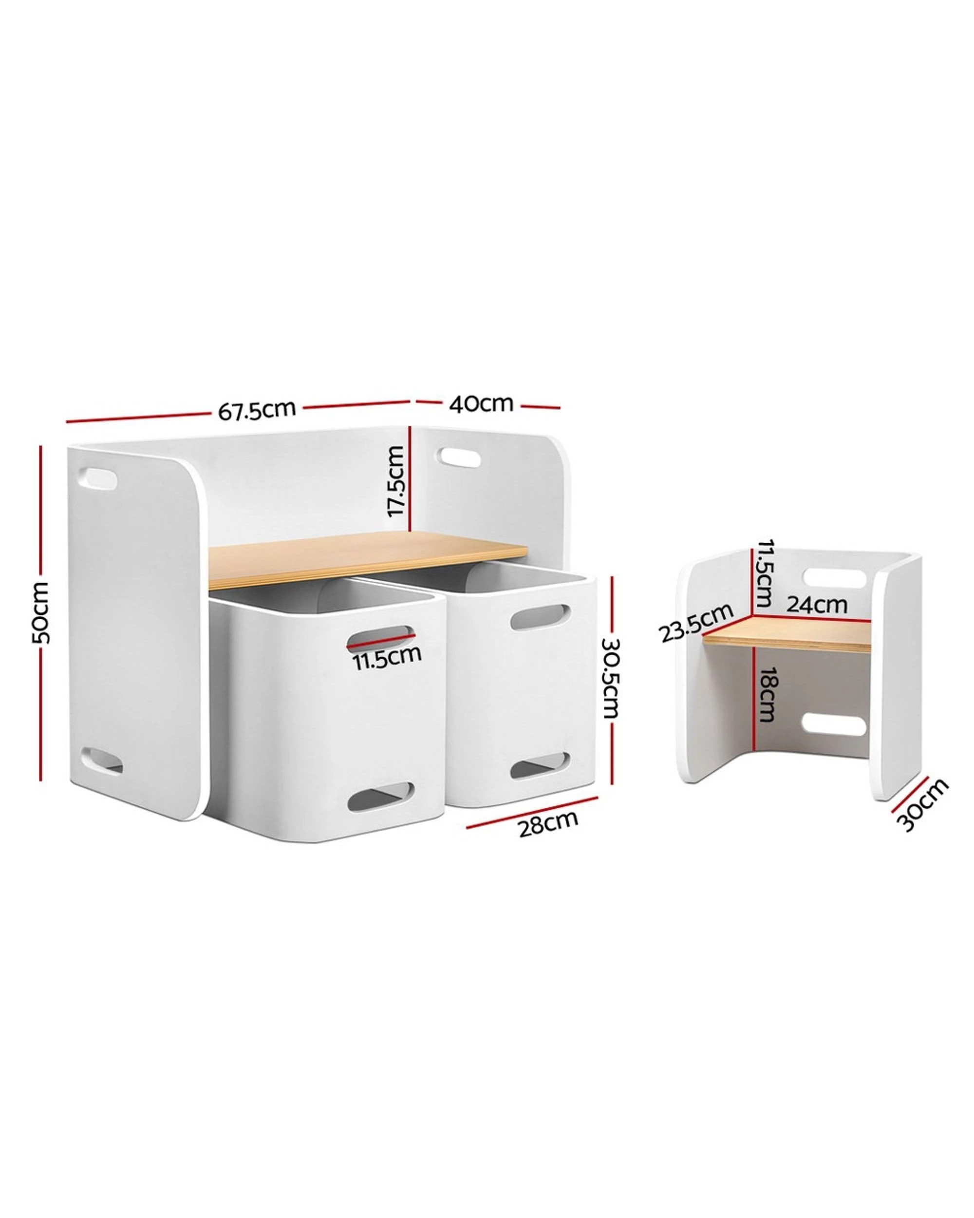 2 Keezi 3PCS Kids Table and Chairs Set Multifunctional Storage Desk - White, 2 of 5