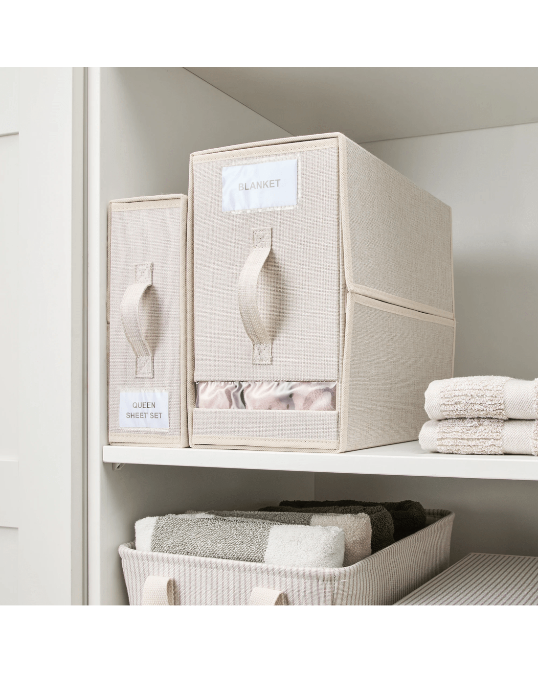 1 Linen Look Large Bed Linen Box - Beige, 1 of 10