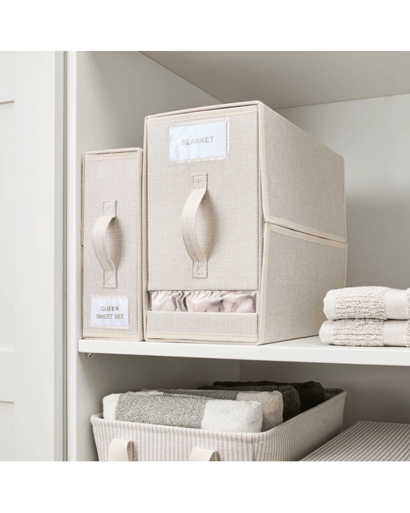 Linen Look Large Bed Linen Box - Beige