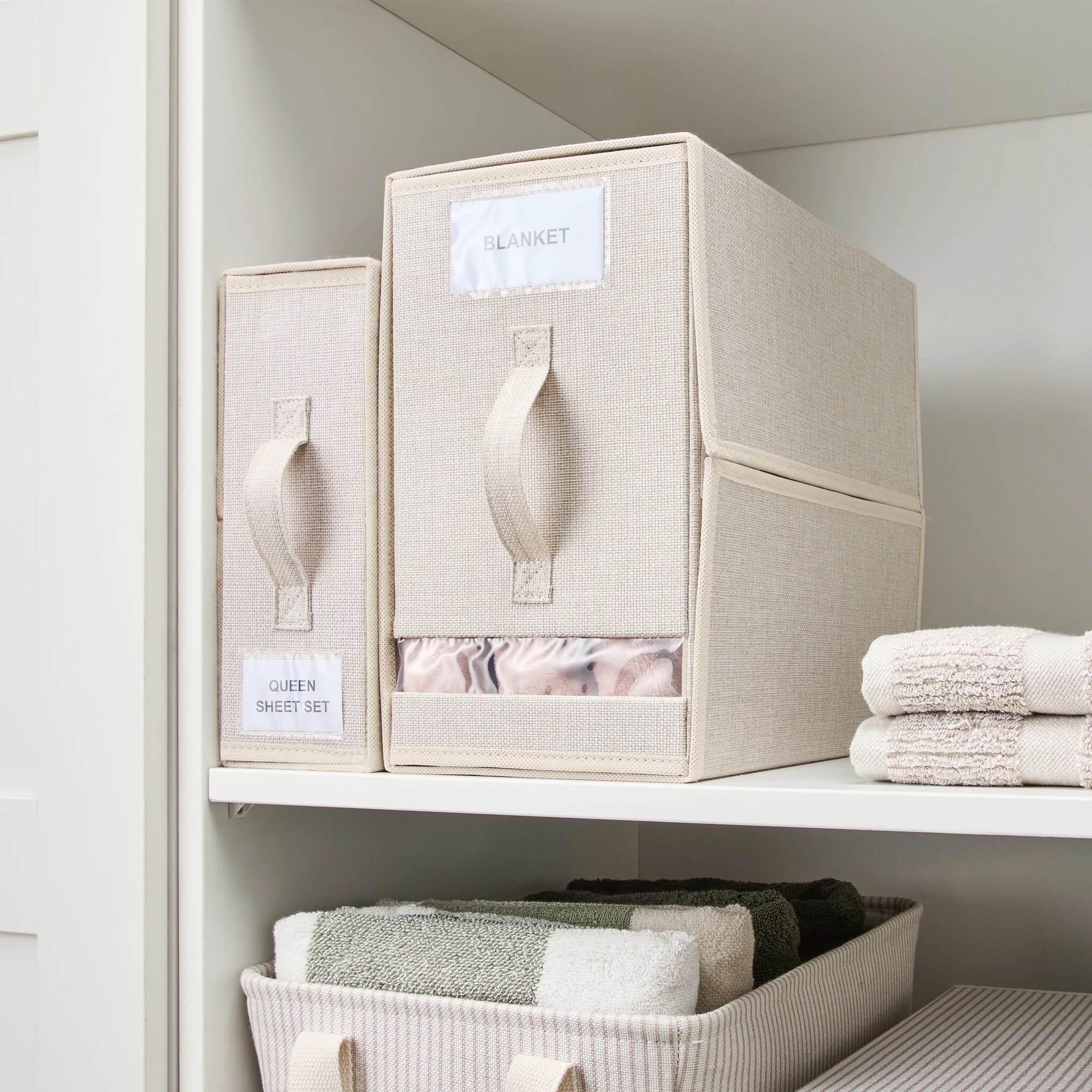 1 Linen Look Large Bed Linen Box - Beige, 1 of 10