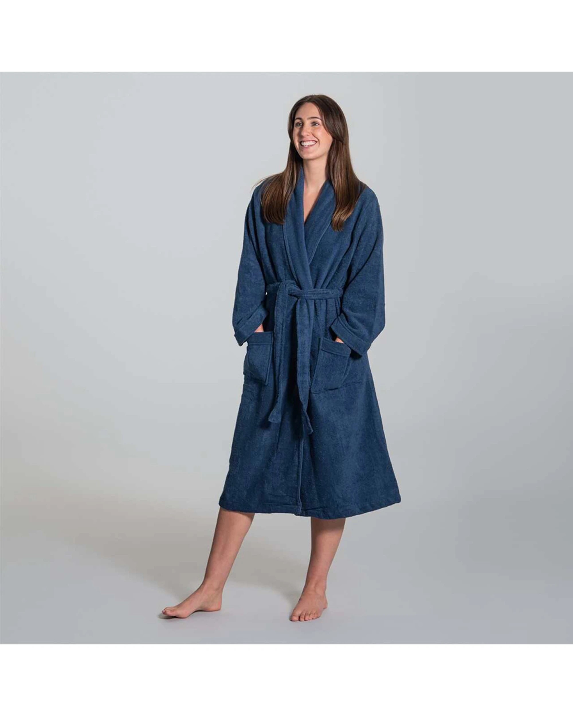 4 Canningvale Lusso Unisex Cotton Terry Durable Bathrobe Large - Blue, 4 of 4
