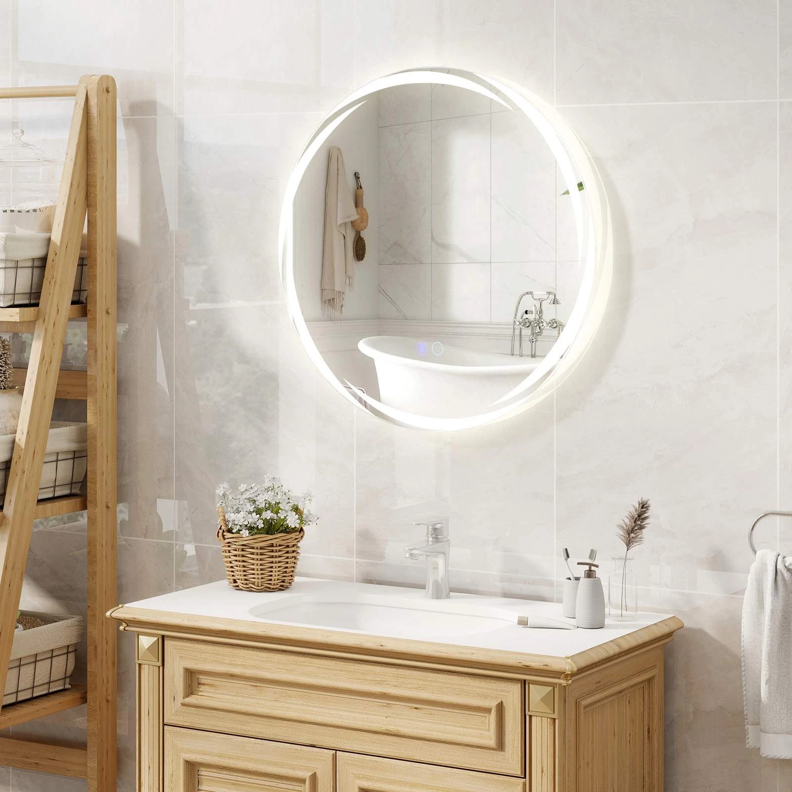 3 Costway Frameless 60cm Round LED Vanity Mirror Anti Fog Dimmable Lights Wall Mounted Mirror, 3 of 3