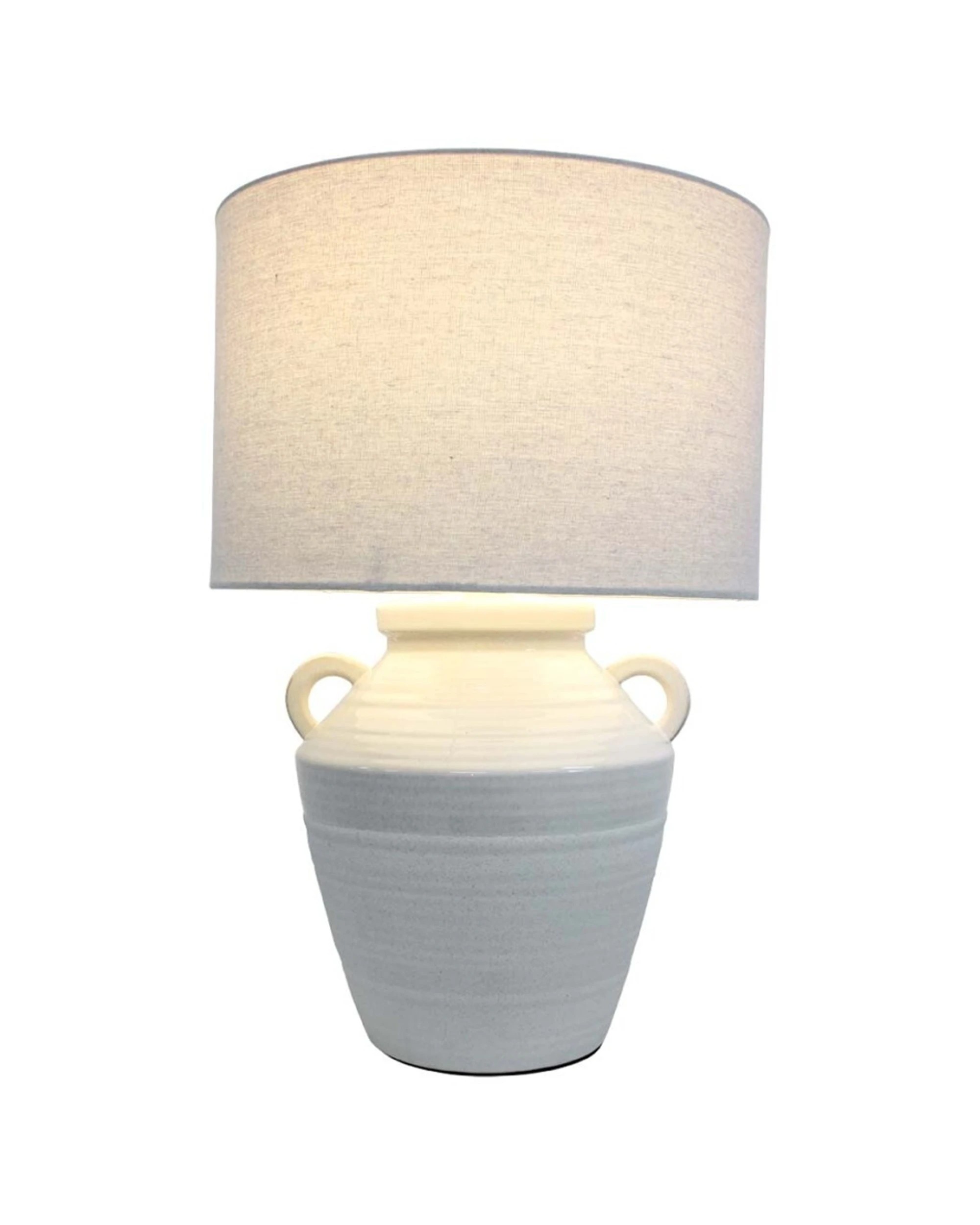 1 LVD Large Pithari Coastal Ceramic Base Linen Shade Table Lamp Home Decor 38x38x60cm - White, 1 of 2