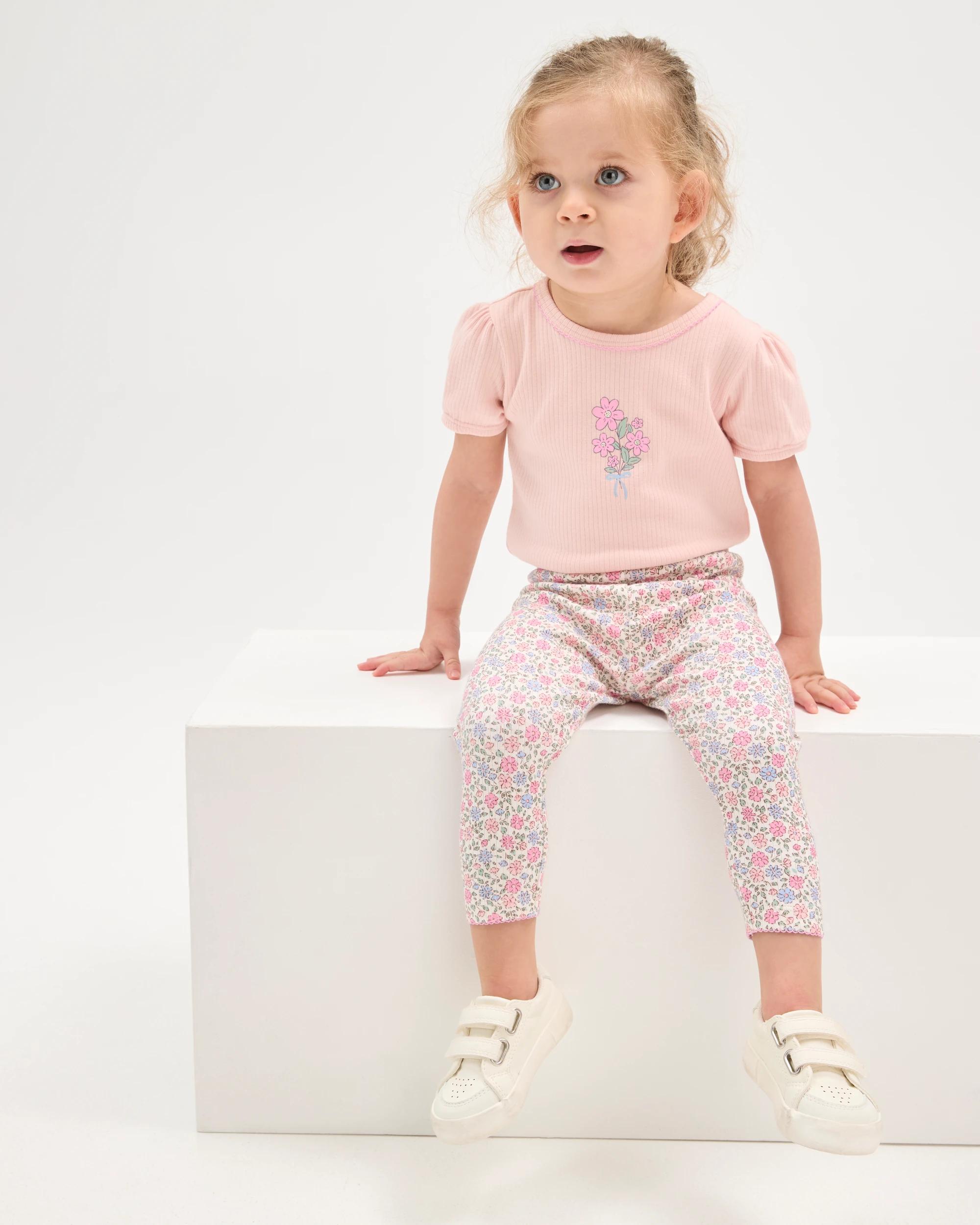 2 Target Baby Baby Organic Cotton Short Sleeve Bodysuit & Leggings 2 Piece Set FLORAL PINK, 2 of 6