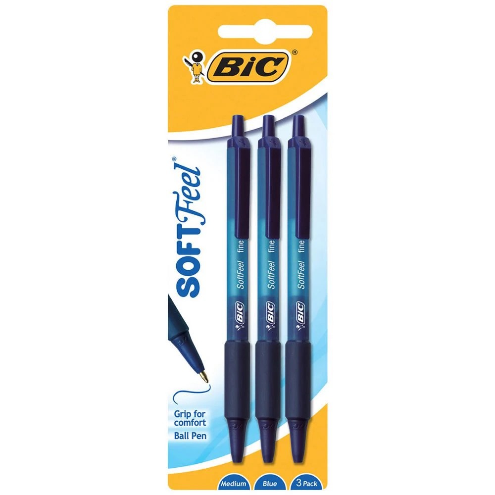 1 BIC SoftFeel Retractable Ballpoint Pens Blue 3 Pack, 1 of 6