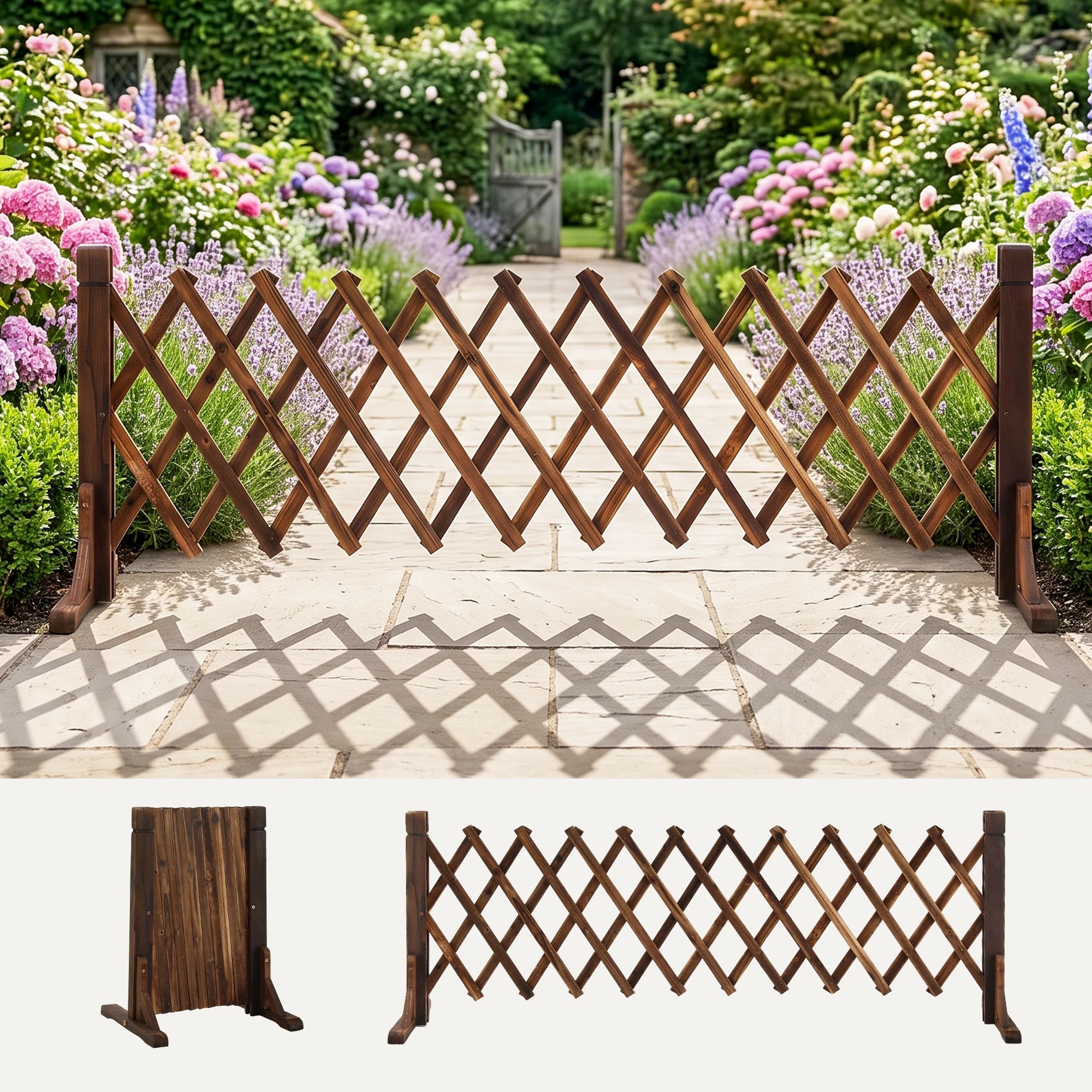 5 Gardeon Garden Fences Expandable Wooden Trellis Fence Plant Frame 160cm - Charcoal, 5 of 8