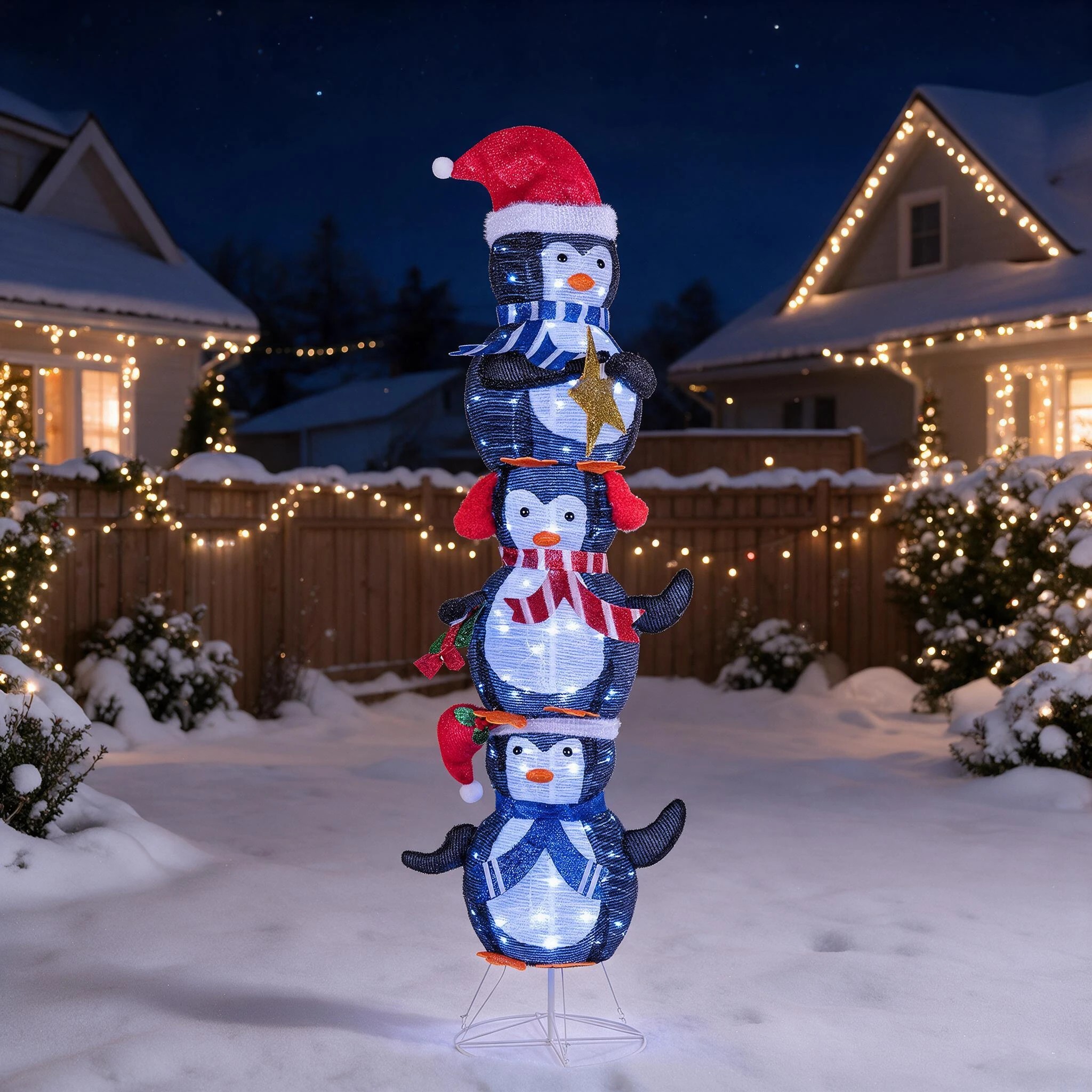 Costway 178cm Lighted Christmas Stacked Penguin Pop-Up 3D Xmas Decor w ...
