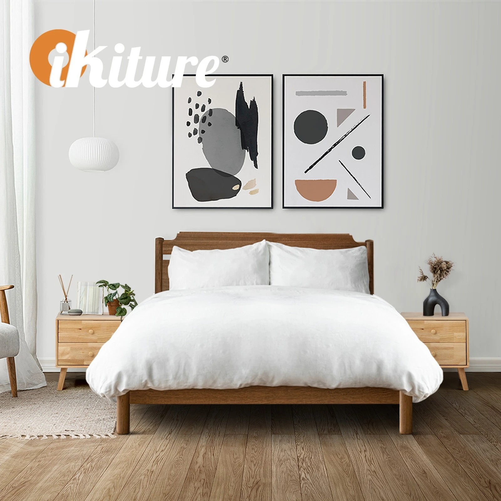 1 Oikiture Bedside Table 2 Drawers Side Tables Nightstand Rubber Wood
 - Natural, 1 of 10