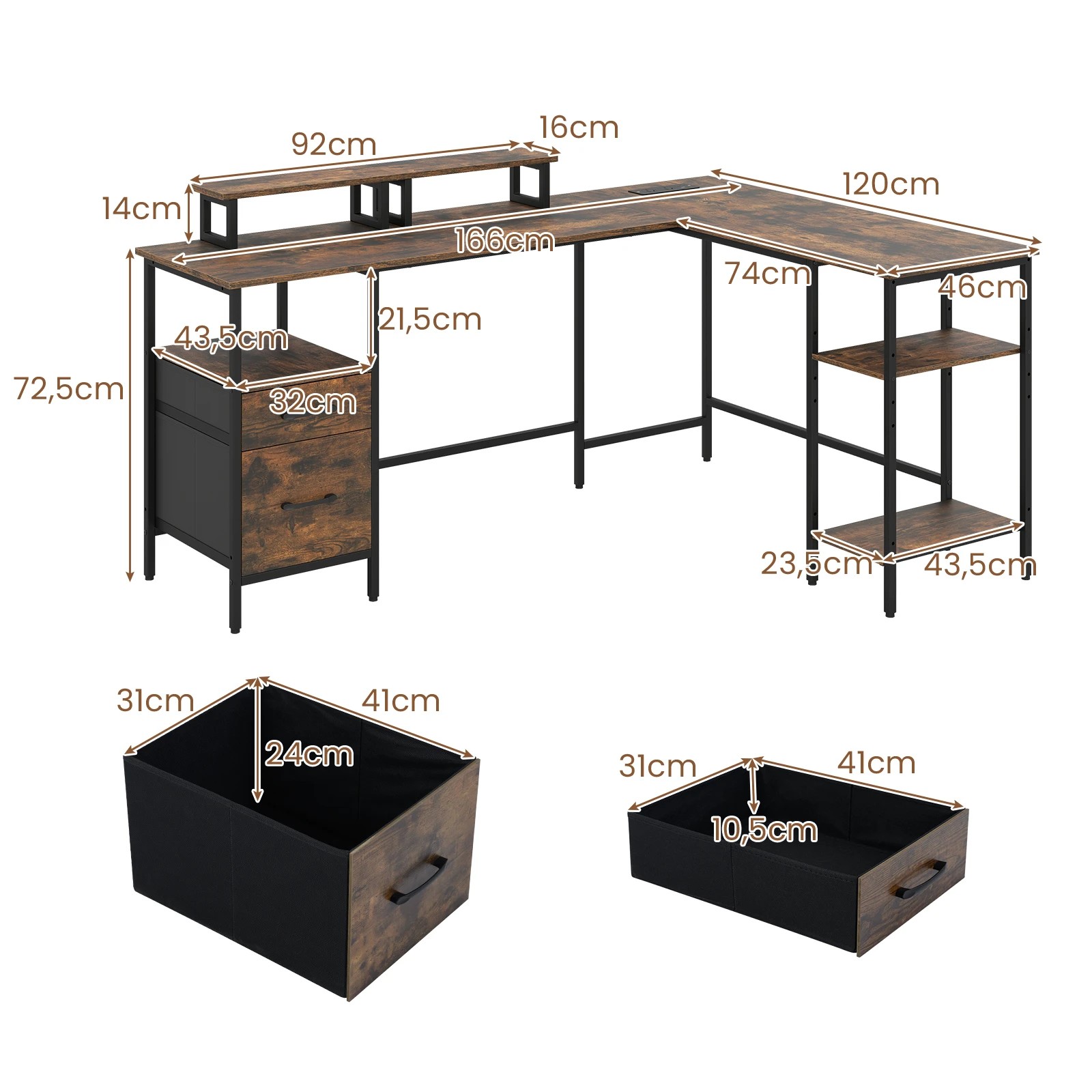 2 Costway L-shaped Home Office Desk w/Power Outlets Reversible Computer Desk, 2 of 5