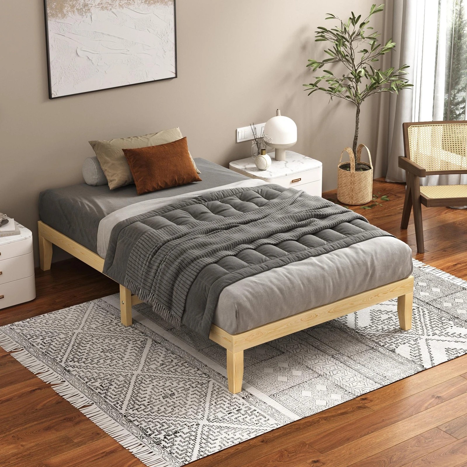 2 Alfordson Bed Frame Wooden Timber Single Size Mattress Base Platform Pramod - Natural, 2 of 10