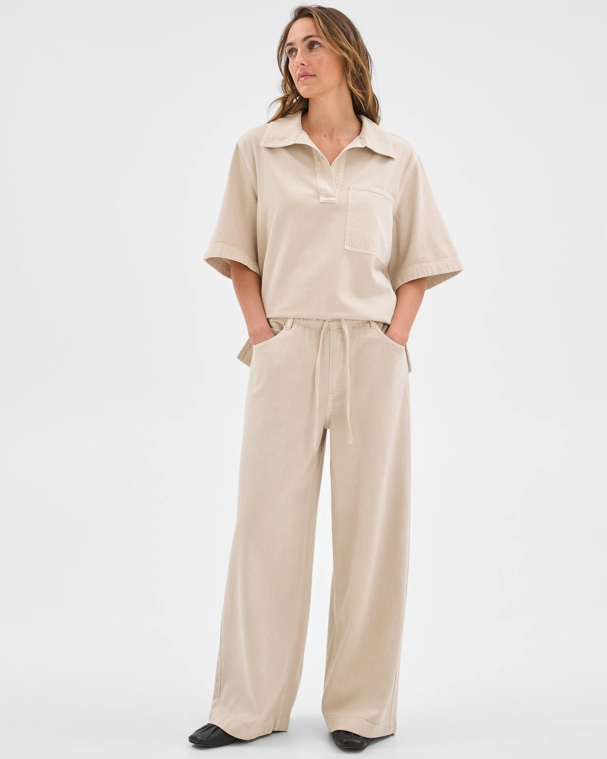 2 Target Denim AirLoom Pull On Wide Leg Denim Jeans WASHED SAND, 2 of 7