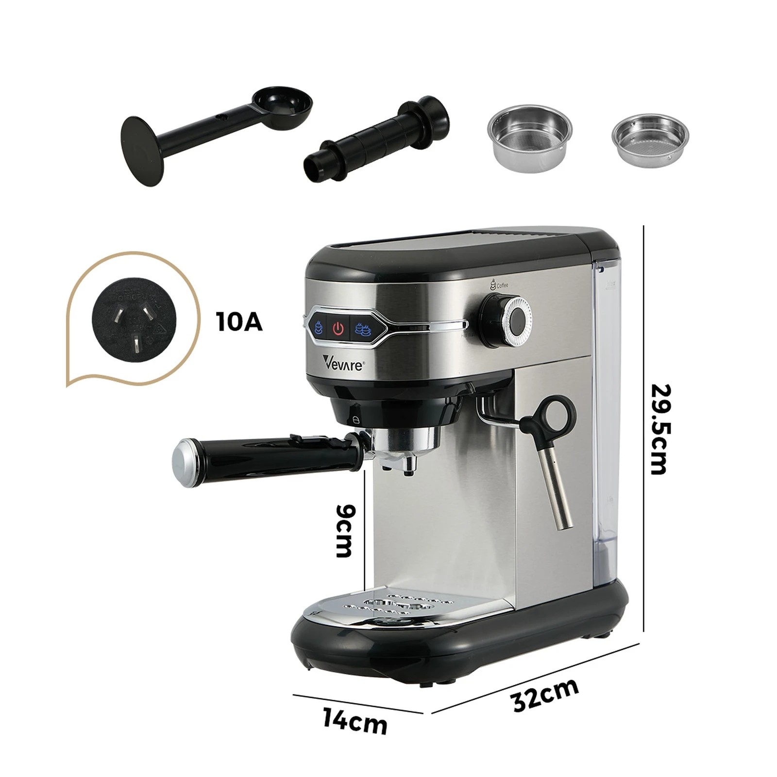 2 Vevare Espresso Coffee Machine Latter Cappuccino Maker 19 Bar Milk Frother - Silver, 2 of 8