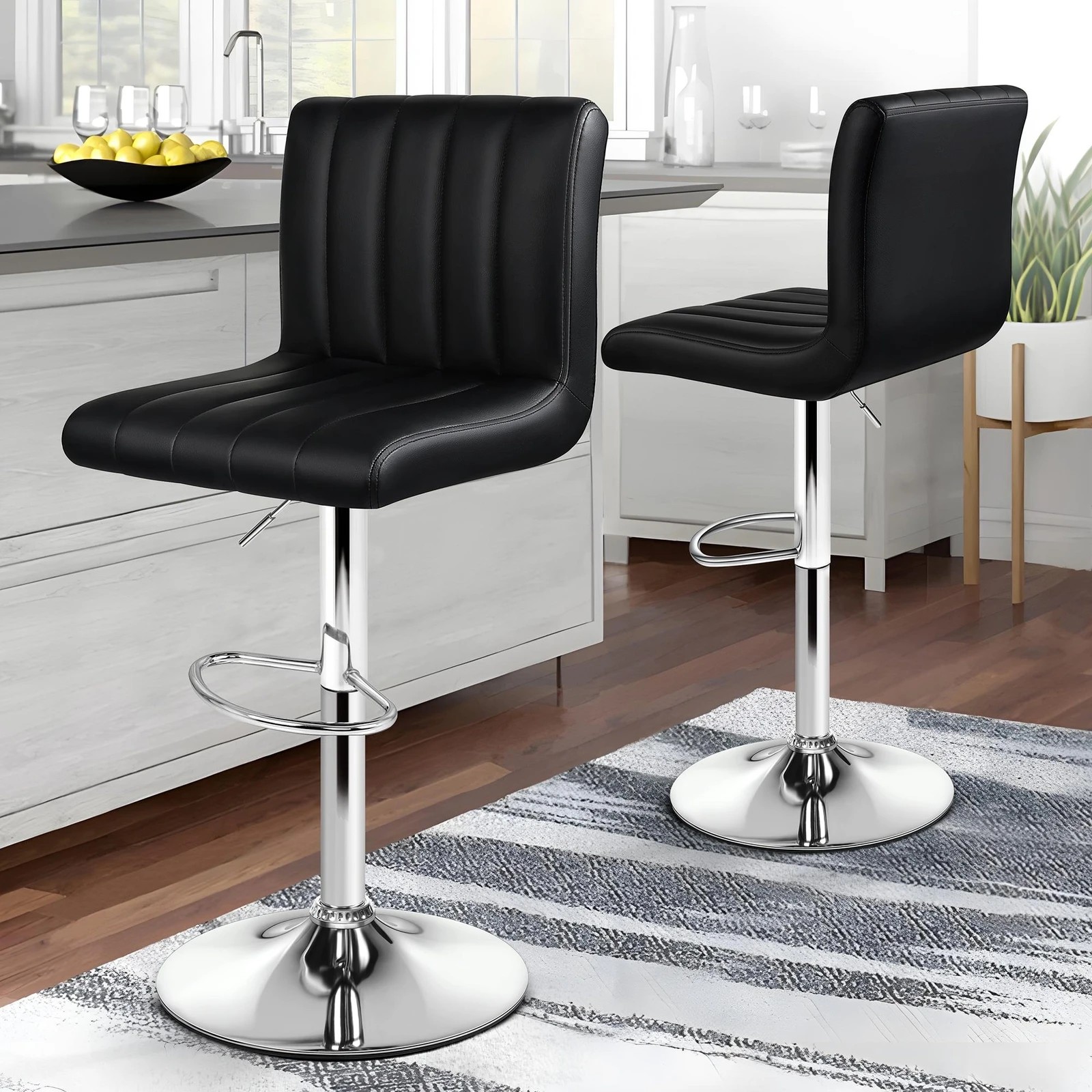 10 Alfordson 2x Bar Stools Macias Kitchen Swivel Chair Leather Gas Lift - Black, 10 of 10