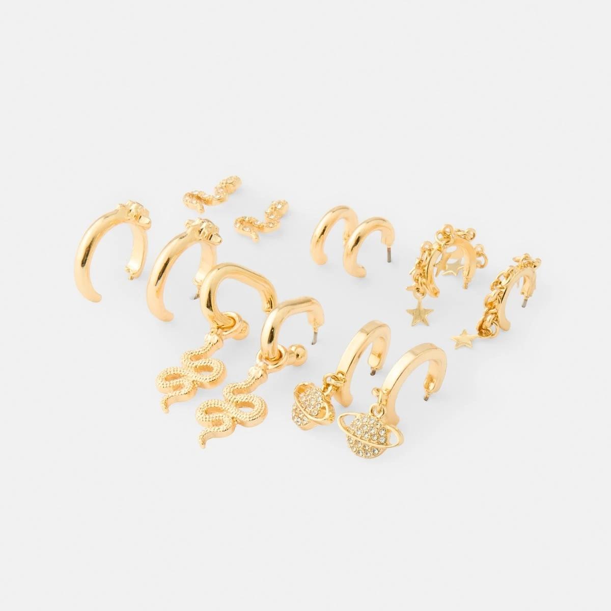 2 6 Pack Snake Stud and Hoop Earrings - Gold Tone Gold, 2 of 5