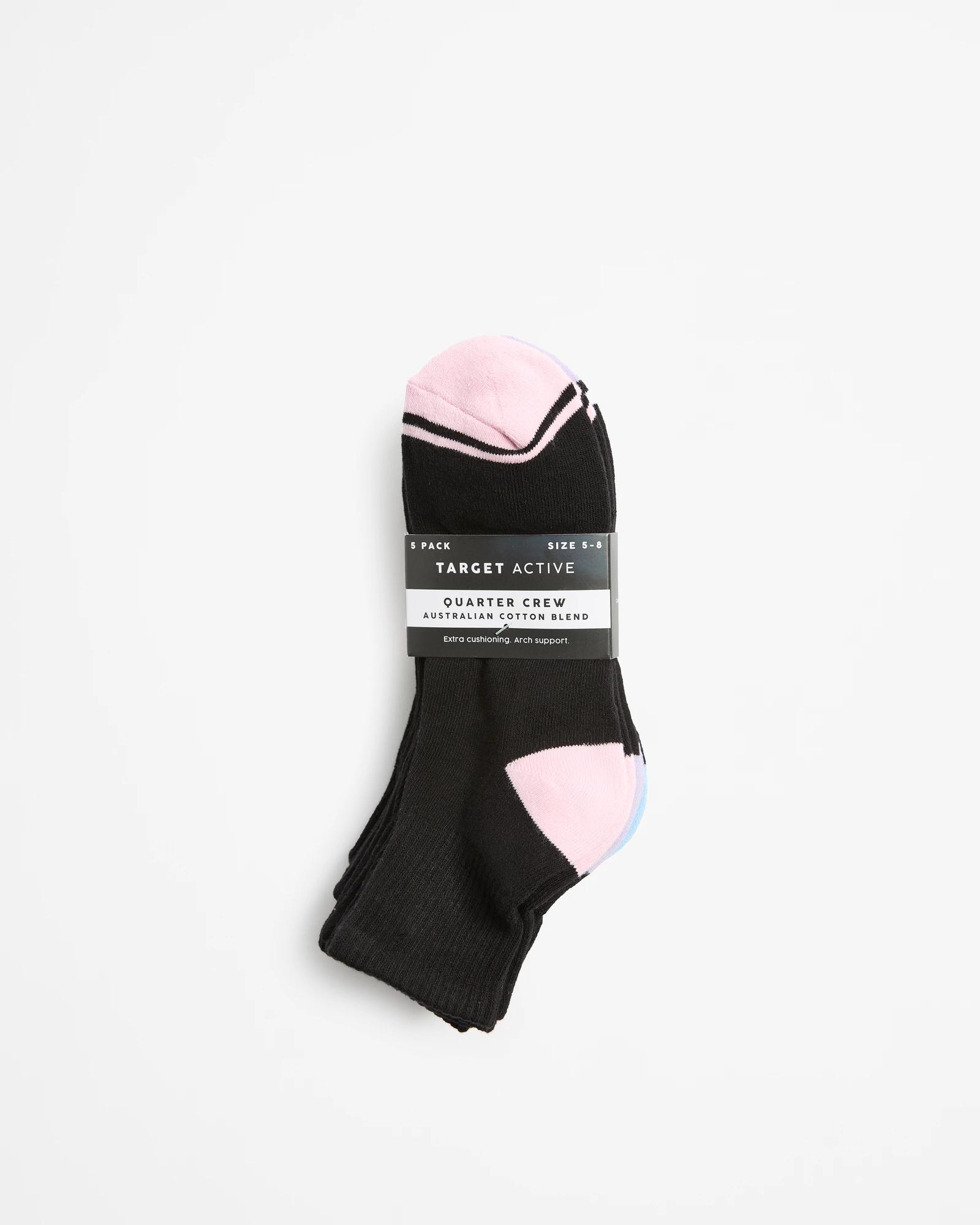 3 Target Active Australian Cotton Blend 5 Pack Quarter Crew Socks BLACK, 3 of 3