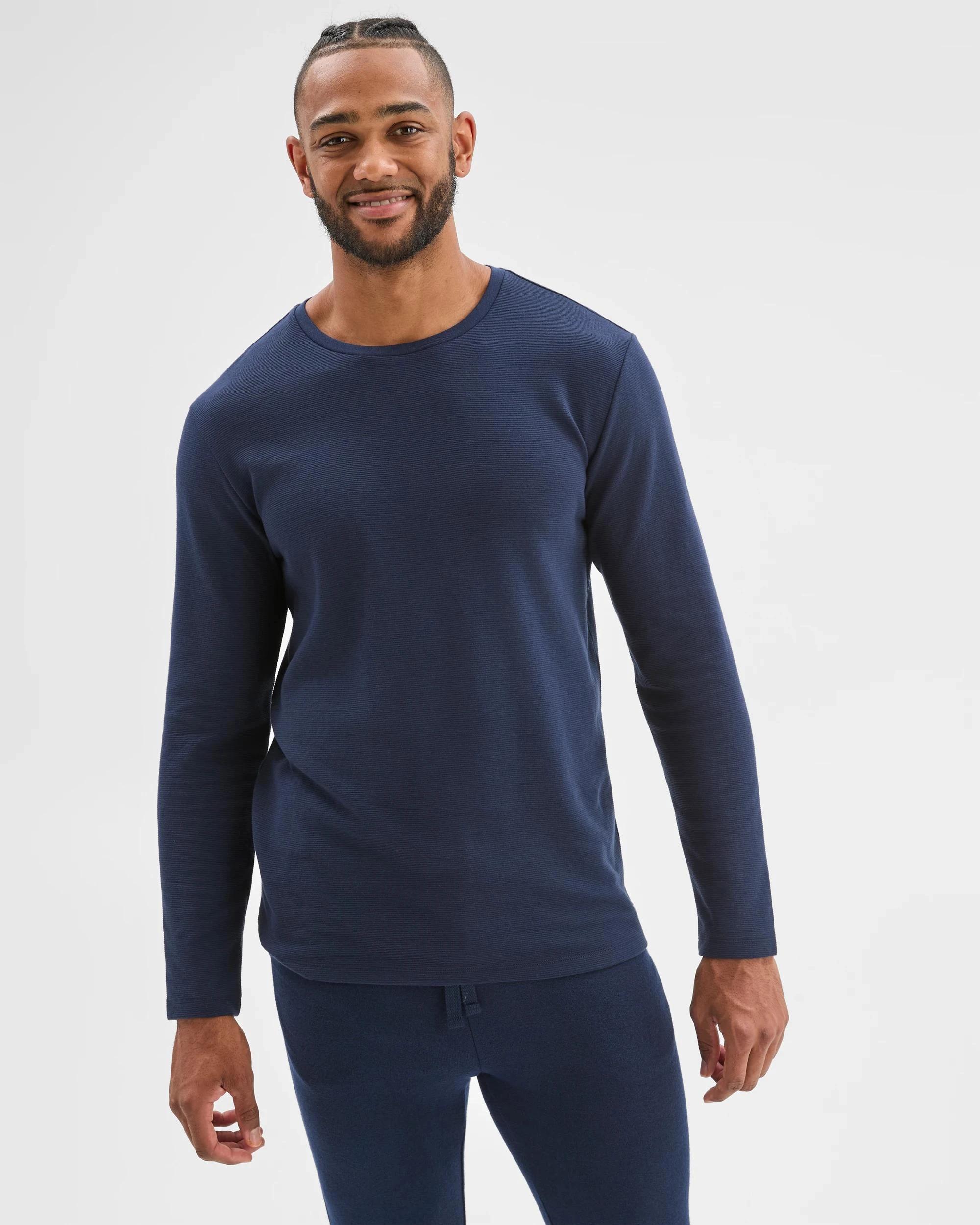 5 Maxx Australian Cotton Blend Ottoman Long Sleeve Sleep T-Shirt NAVY, 5 of 5
