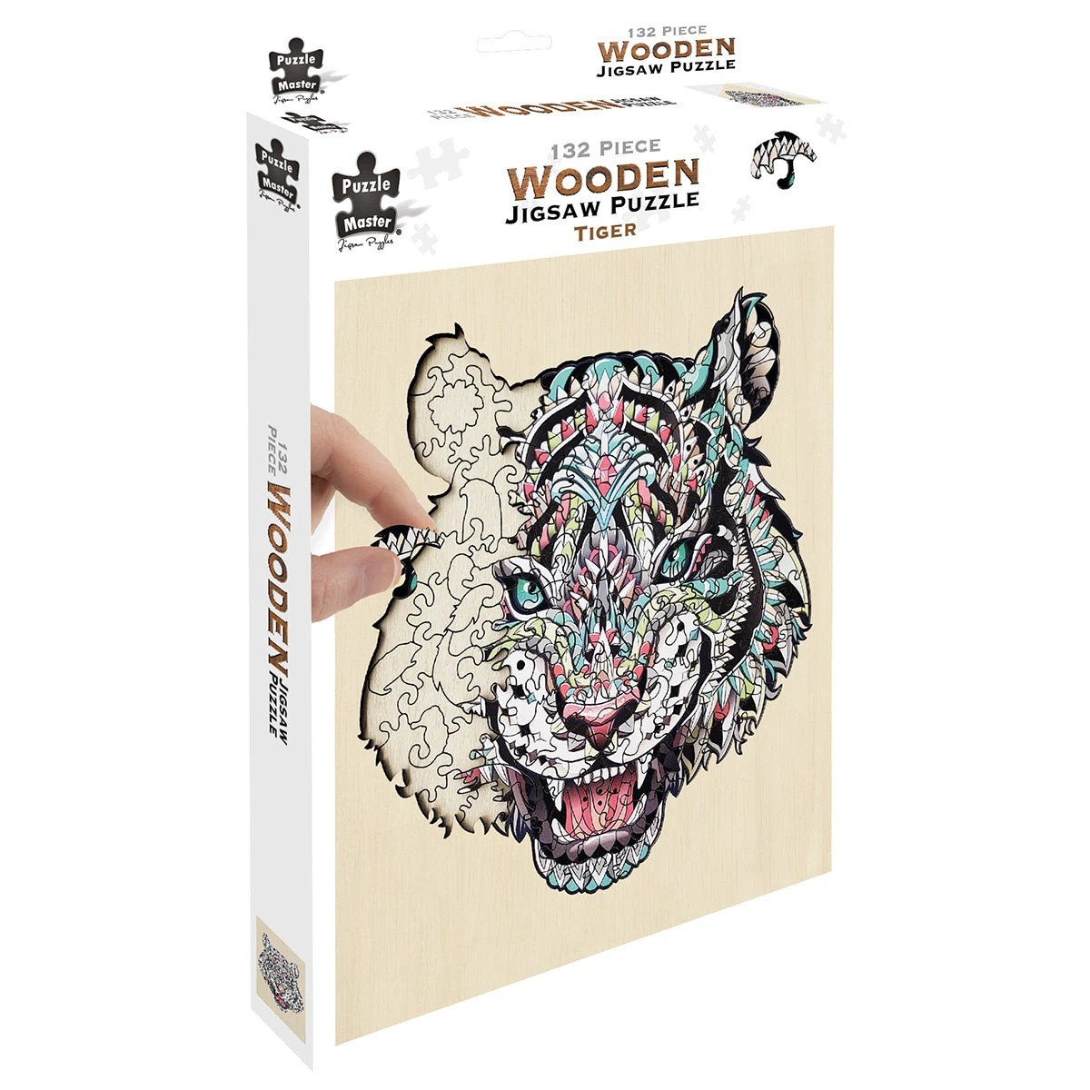 1 Puzzle Master 132 Piece Wooden Jigsaw Puzzle, Tiger, 1 of 7