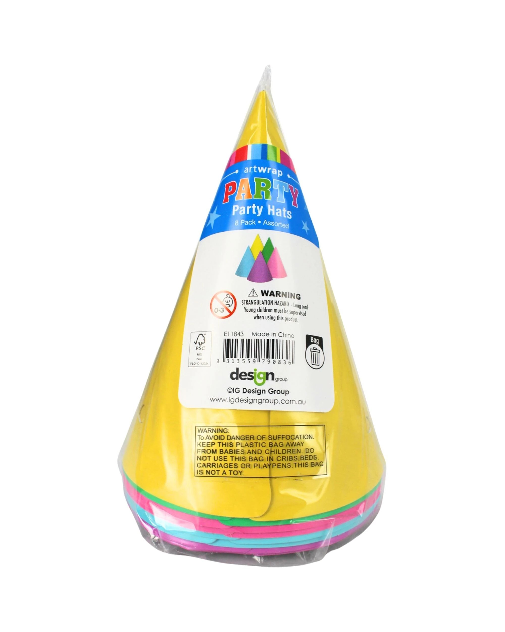 3 Artwrap Bright Coloured Party Hats Pack of 8 - One Size - Multi, 3 of 3