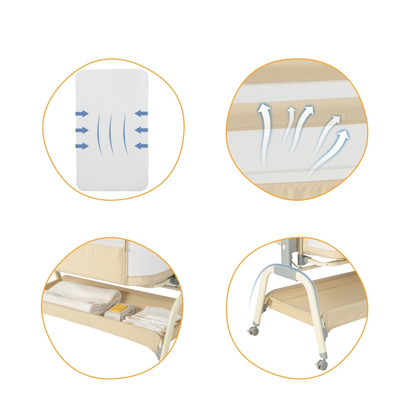 3 Costway 4-in-1 Baby Cot Bed Mobile Bedside Sleeper - Beige, 3 of 5