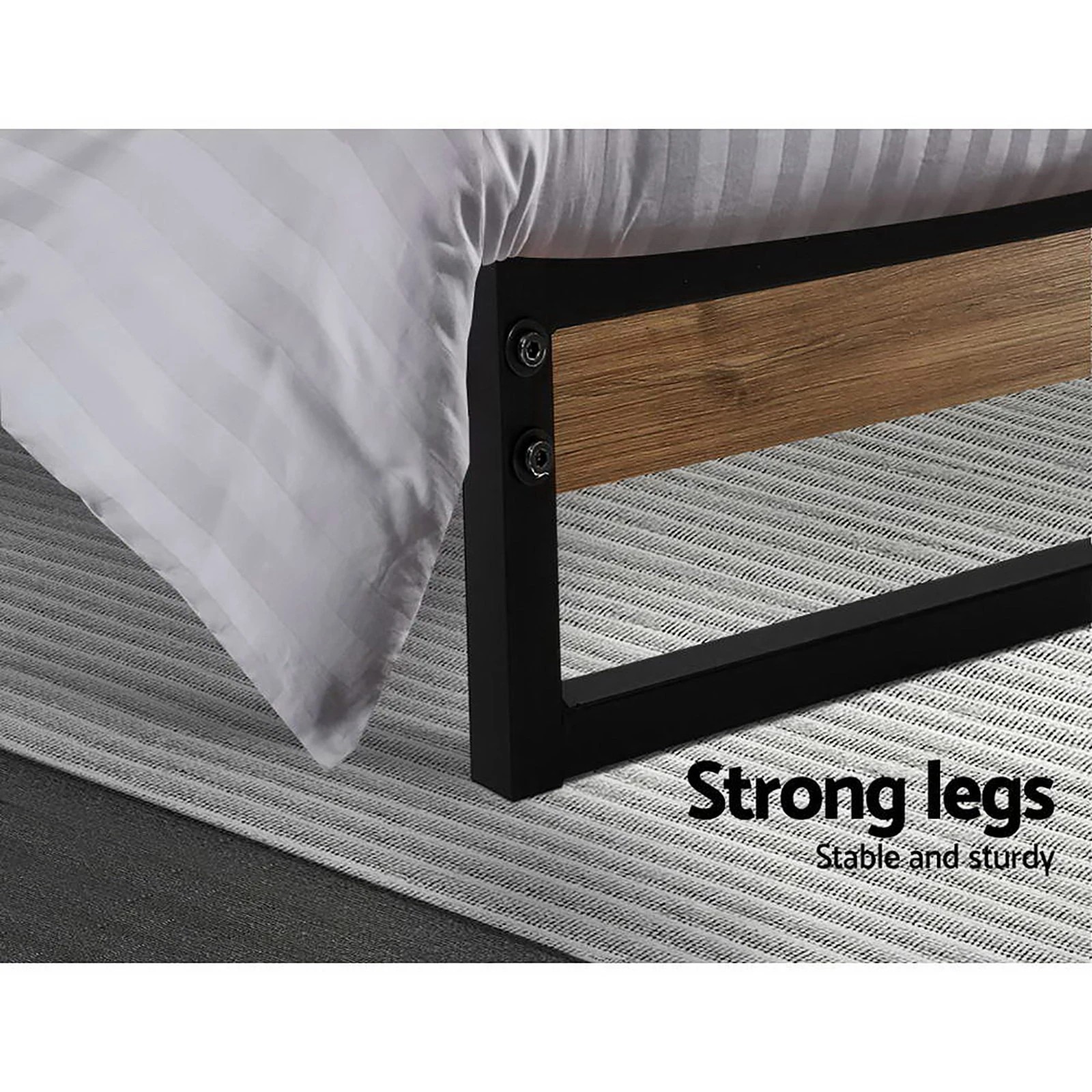 4 Artiss Bed Frame Queen Size Metal Frame Dane
 - Black, 4 of 6