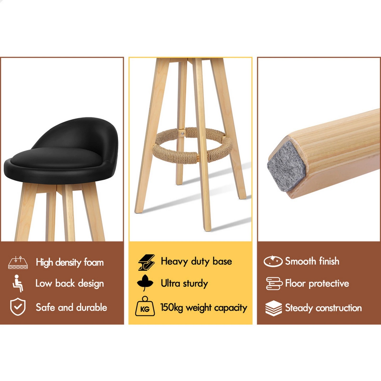 6 Alfordson 4x Kitchen Bar Stools Liam Wooden Swivel Bar Stool Chairs - Black, 6 of 10