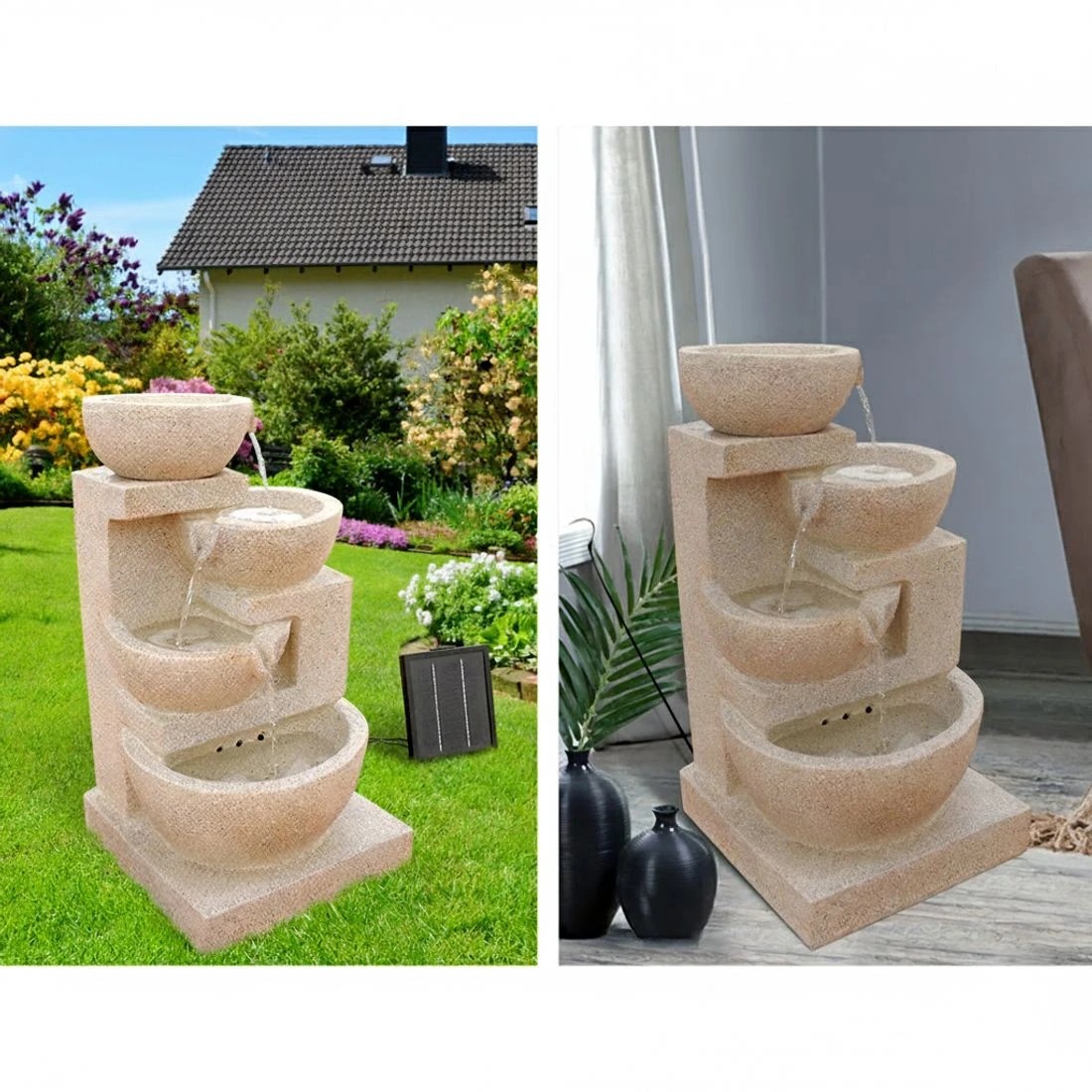 4 Gardeon Solar Water Feature Cascading Fountain 4-Tier Bowl LED Lights 72CM Sand - Beige, 4 of 8