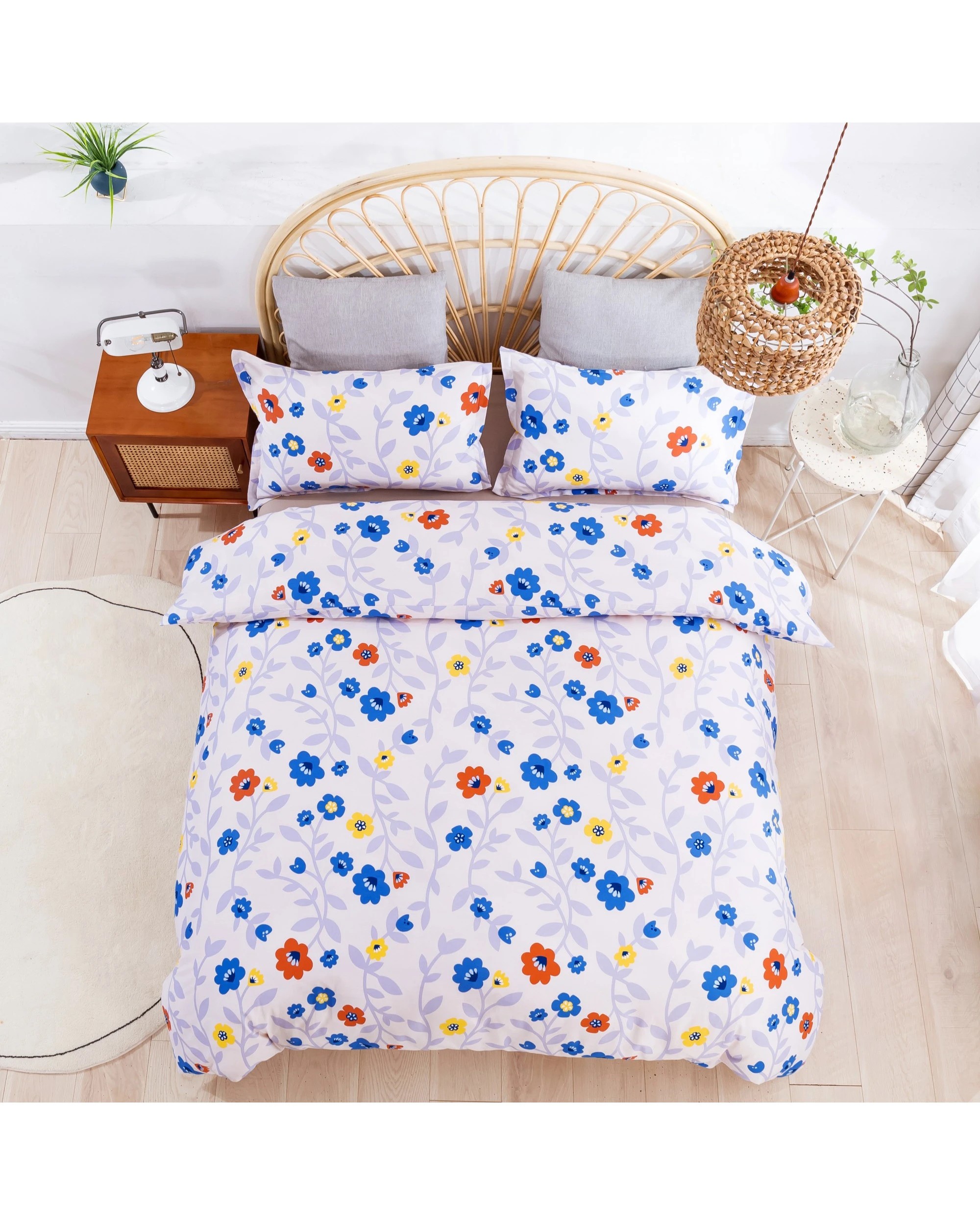 2 Dreamaker Summer 100% Cotton Quilt Cover Set - Queen Bed - Floral Blue, 2 of 7