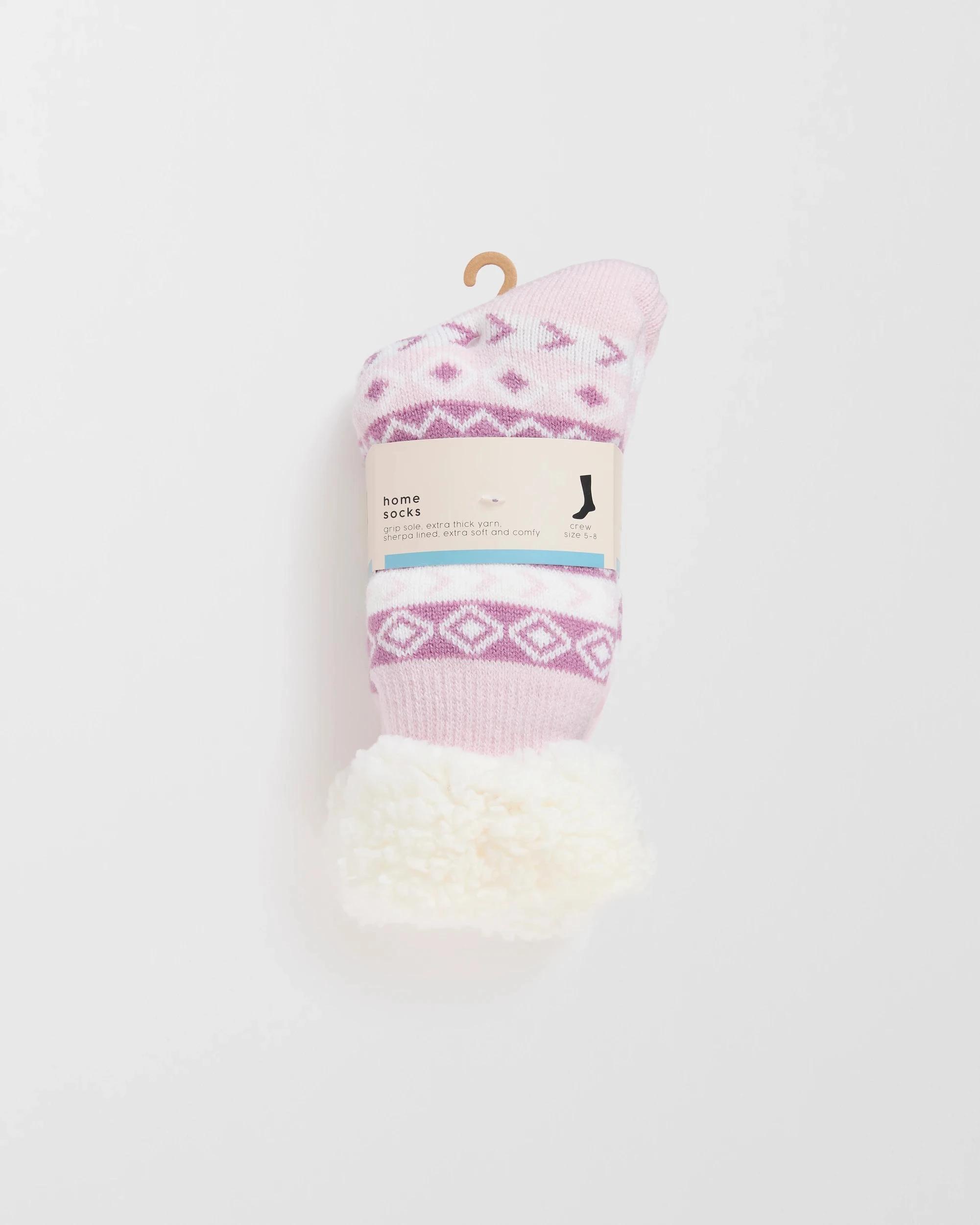 3 Target Woman Sherpa Lined Crew Length Home Socks PINK FAIRISLE, 3 of 3