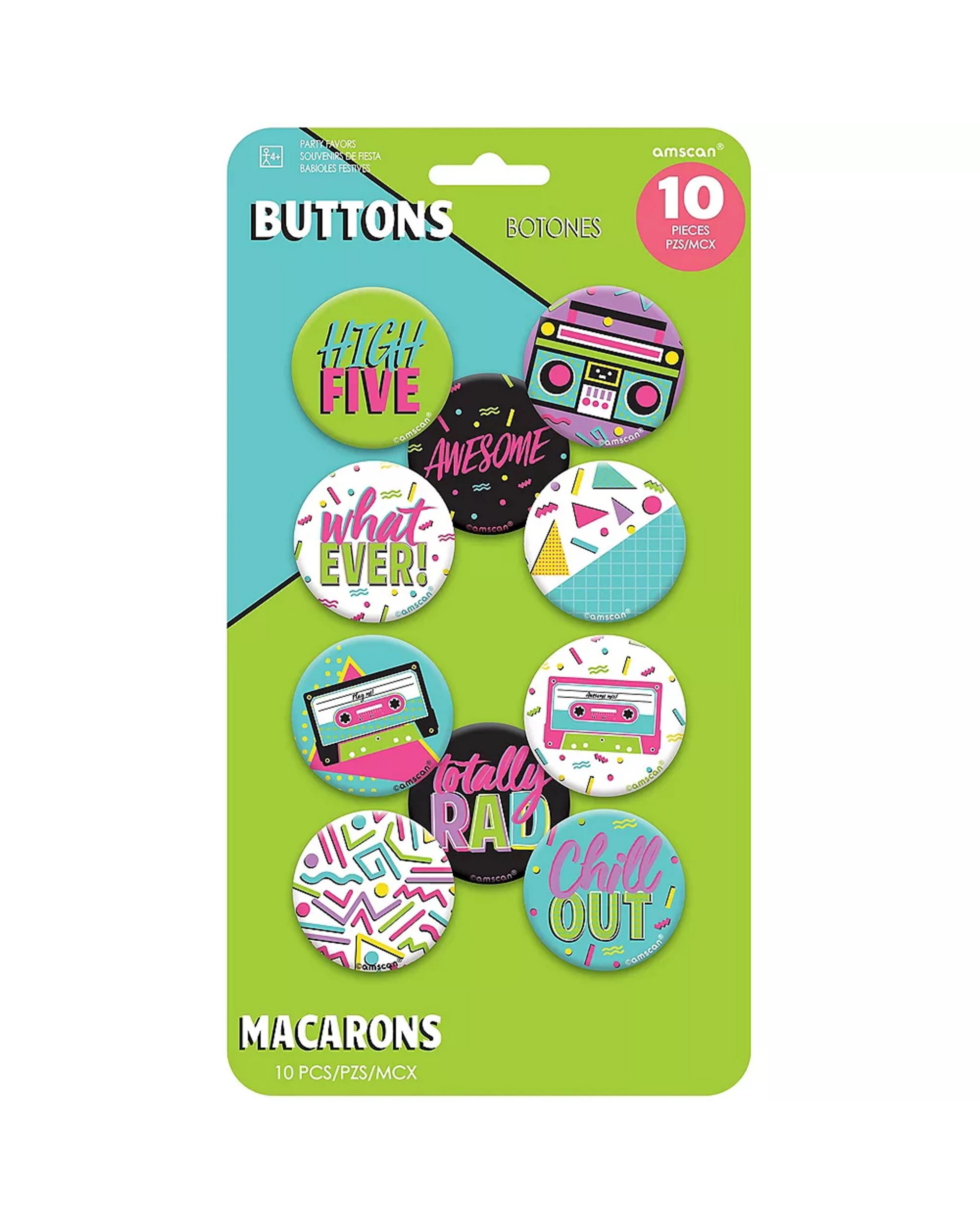 1 Amscan Inc. Awesome 80's Metal Badges Pack of 10 - Multi, 1 of 1