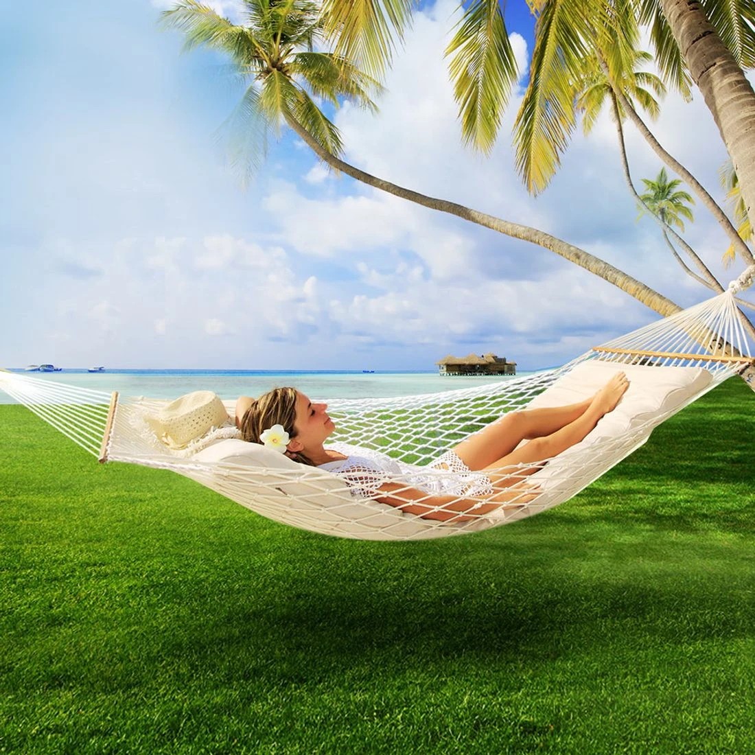 6 Gardeon Hammock Bed Outdoor Chair Camping Hammocks Hanging Mesh - Beige, 6 of 7