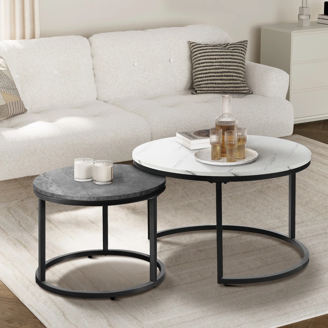 2 Oikiture Set Of 2 Coffee Table Round Nesting Side End Table
 - Multi, 2 of 10