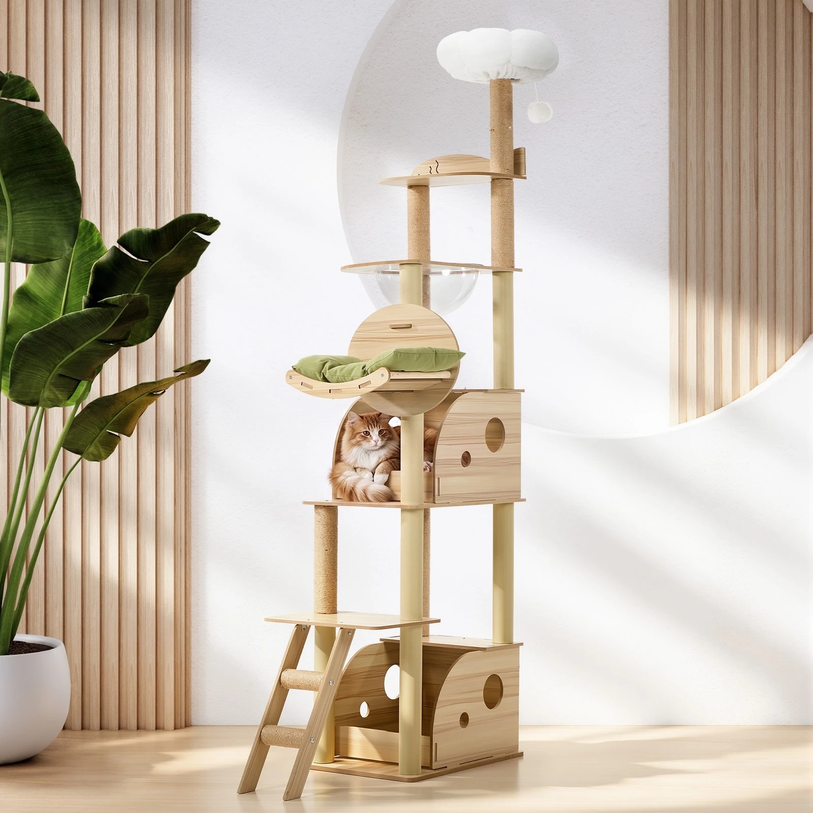 2 Alopet Cat Tree Tower Scratching Post Scratcher Condo House Bed Furniture 203cm - Natural, 2 of 7