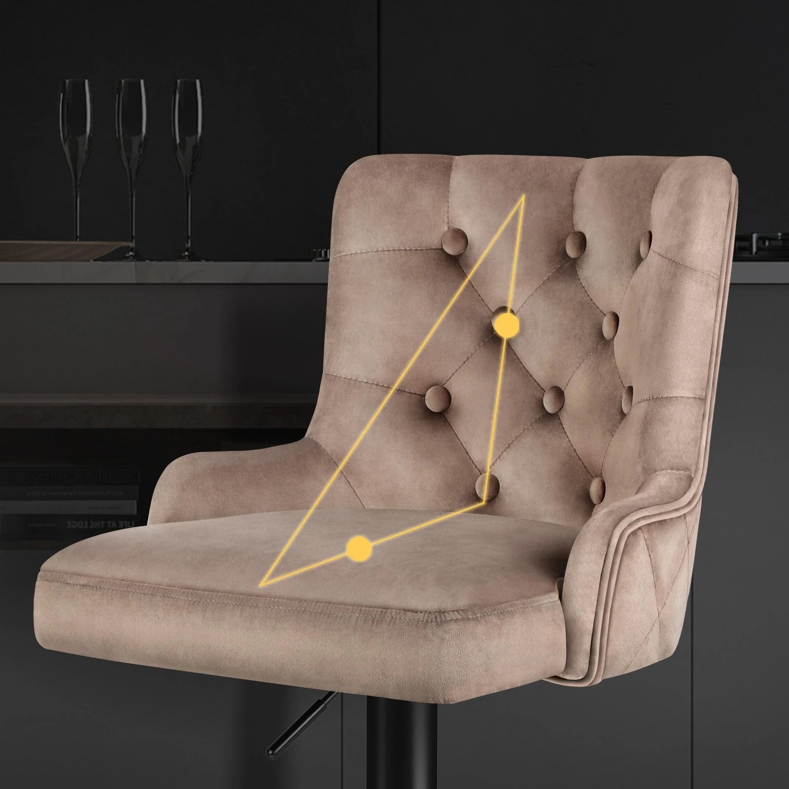 3 Alfordson 2x Bar Stools Gas Lift Velvet Bar Chairs Kitchen Swivel Bella - Brown, 3 of 9