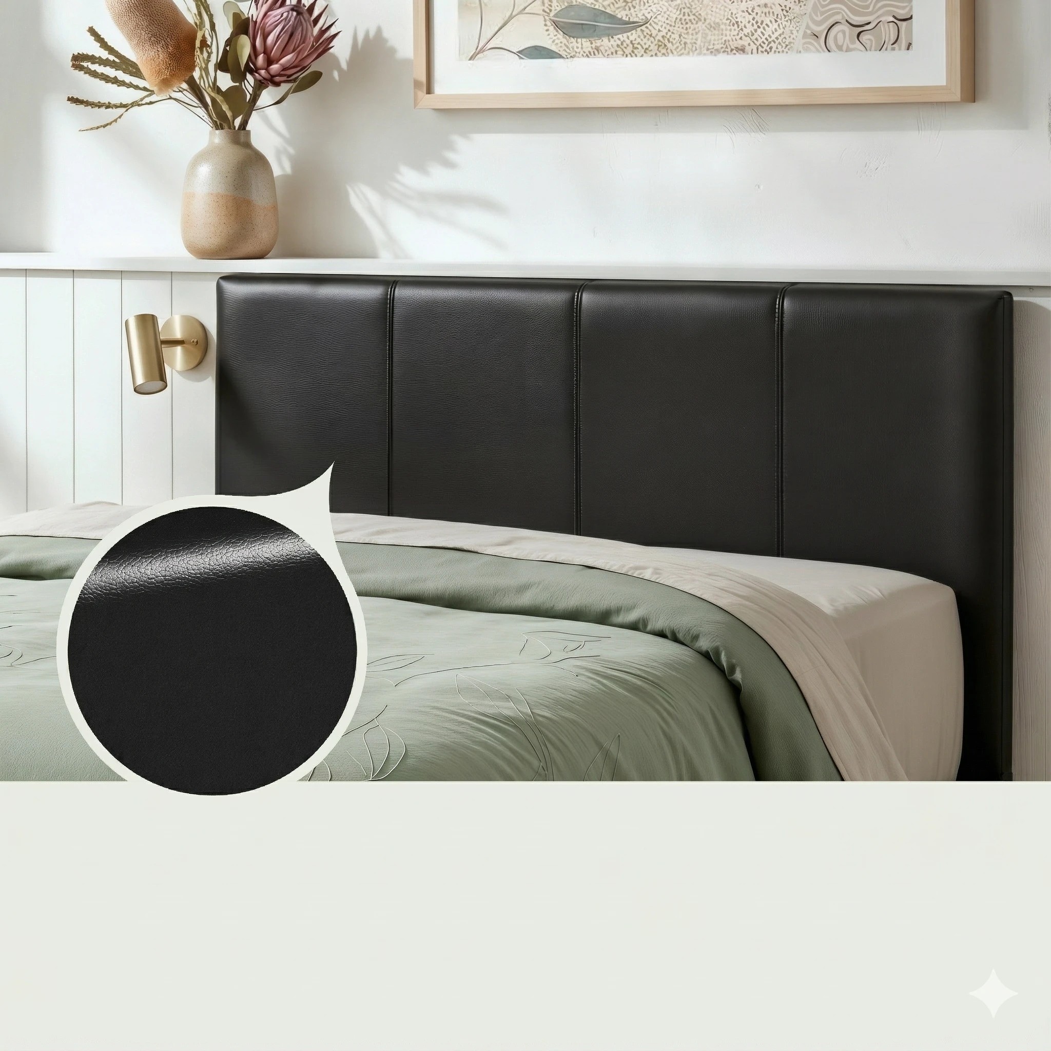 5 Artiss Gas Lift Queen Bed Frame and Bedside Table Set Leather - Black, 5 of 9