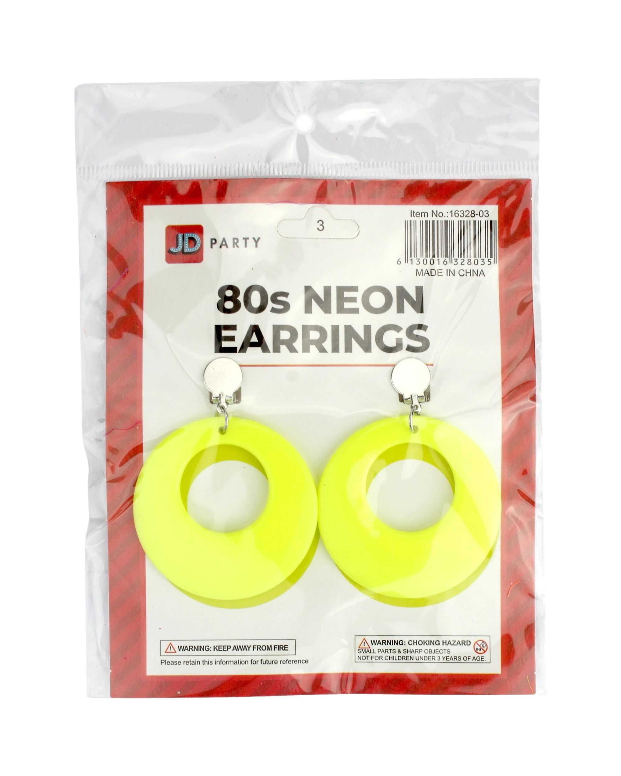 2 Partyrama 80's Neon Clip-on Earrings - One Size - Yellow, 2 of 2