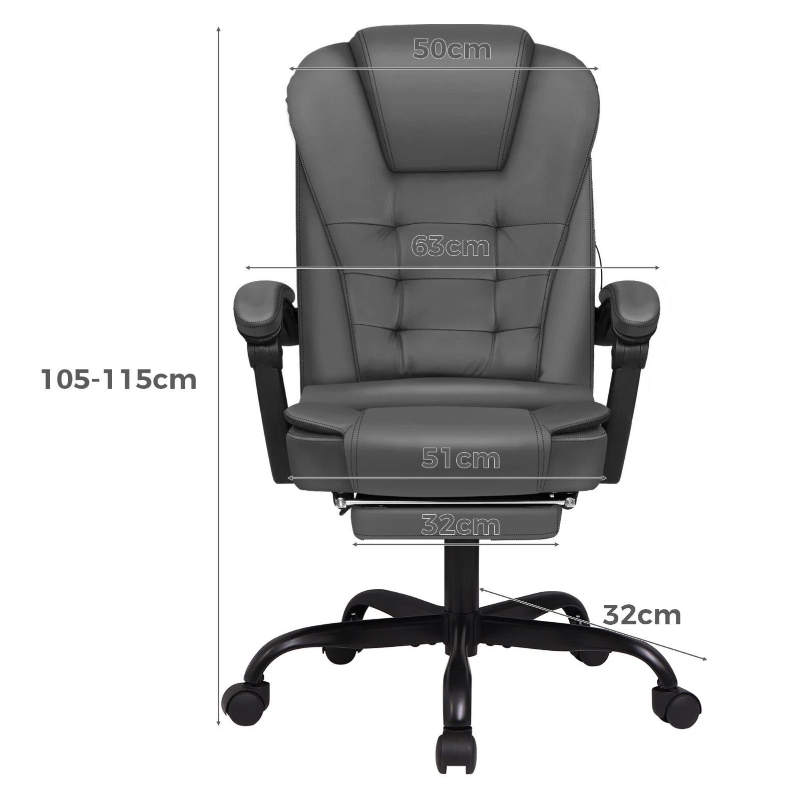 3 Alfordson Massage Office Chair FOOTREST Executive Gaming Racing Seat PU Leather - Grey, 3 of 10