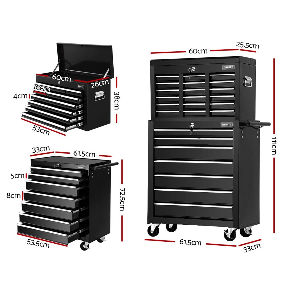 2 Giantz 17 Drawer Tool Box Cabinet Chest Trolley Toolbox Garage Storage Box - Black, 2 of 6