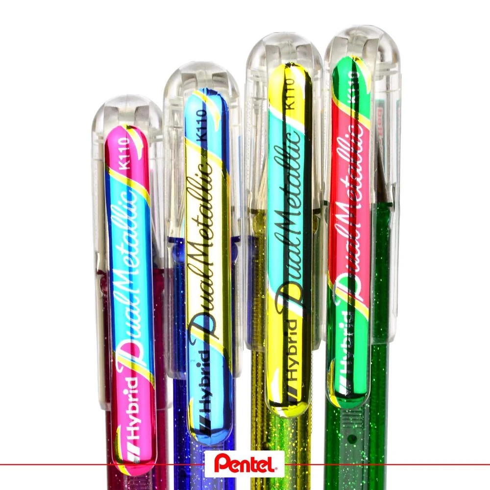 4 Pentel Hybrid Dual Metallic K110 Gel Pen Silver, 4 of 8