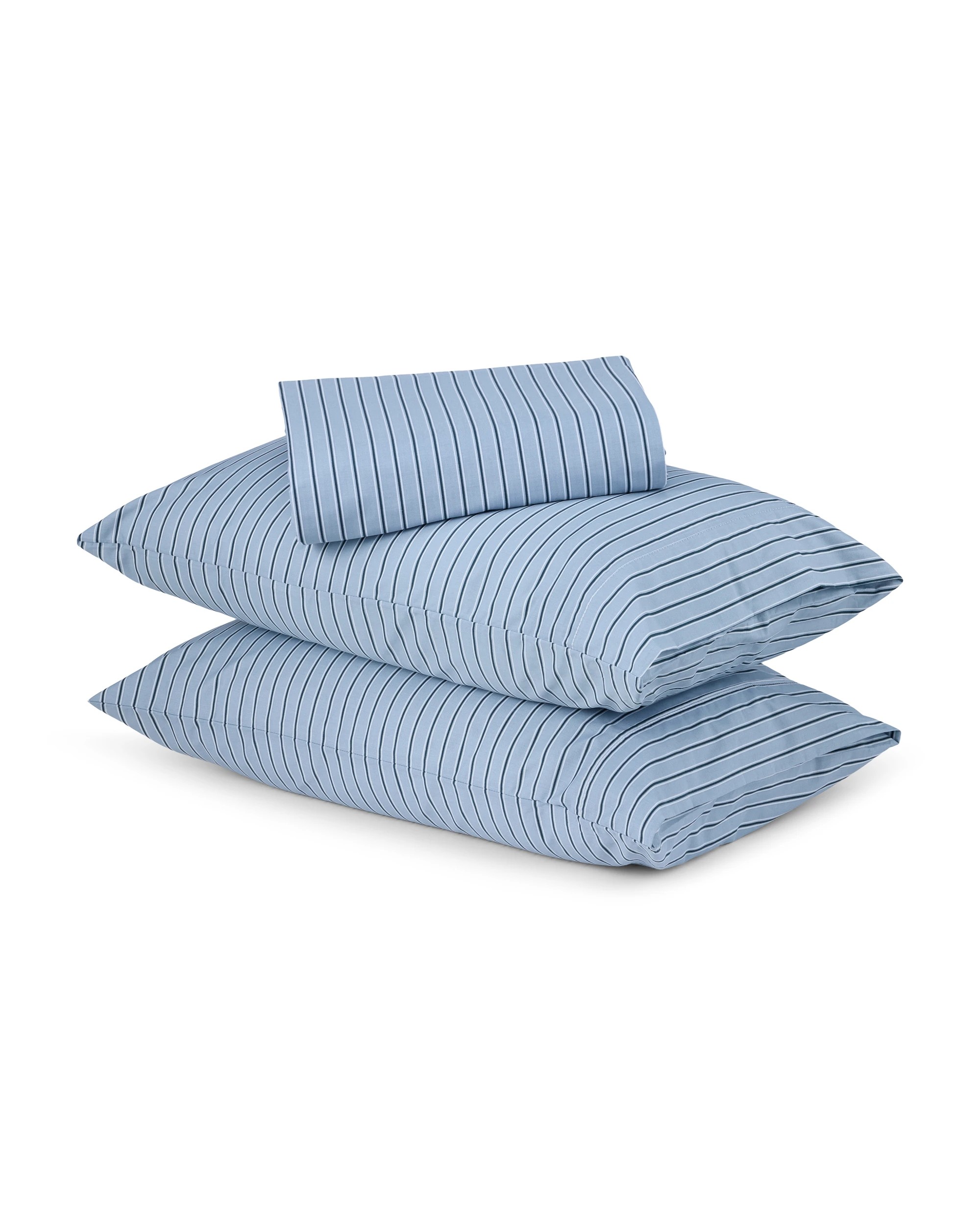 1 225 Thread Count Stripe Cotton Sheet Set - Queen Bed, Blue, 1 of 6