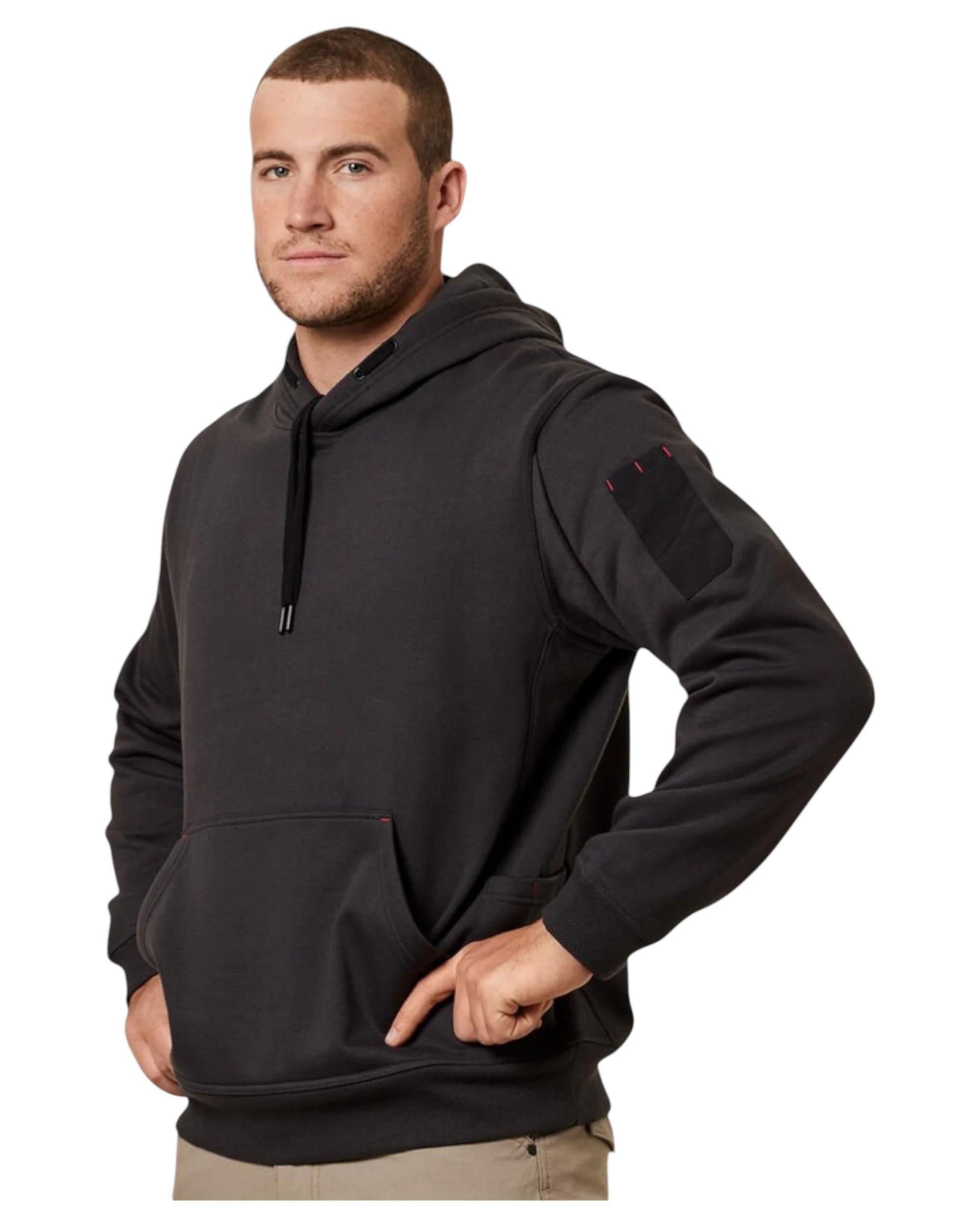 7 Hard Yakka Mens Brushed Fleece Hoodie Jumper Charcoal CHARCOAL, 7 of 10