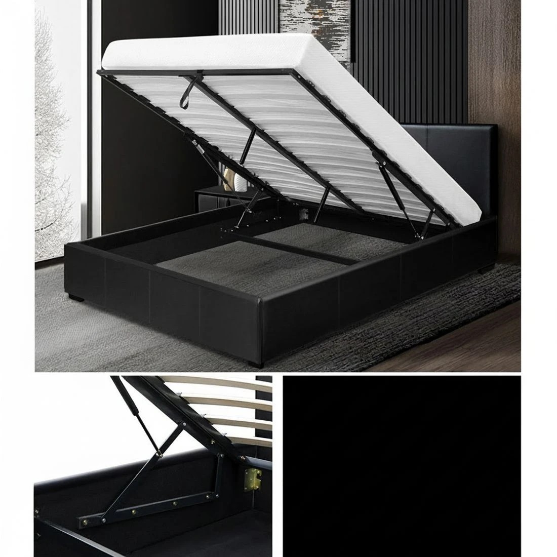 5 Artiss Bed Frame Queen Size Gas Lift  NINO - Black, 5 of 10