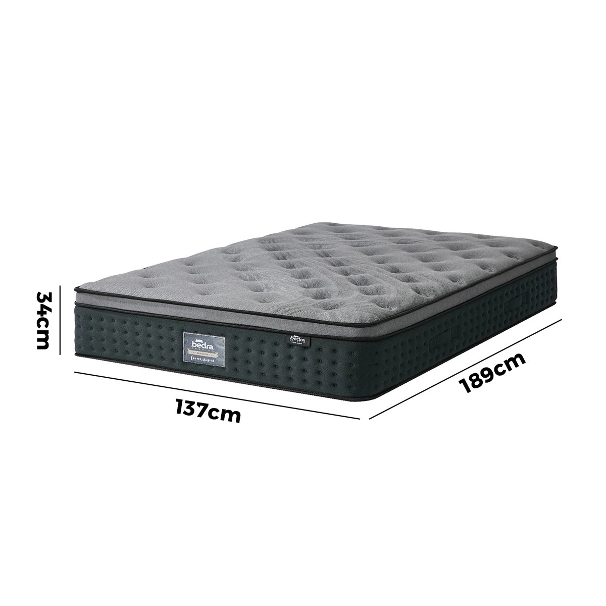 2 Bedra Bedding Double Mattress Euro Top Spring Medium Firm Motion Isolation 34cm - Double Bed - Grey, 2 of 4