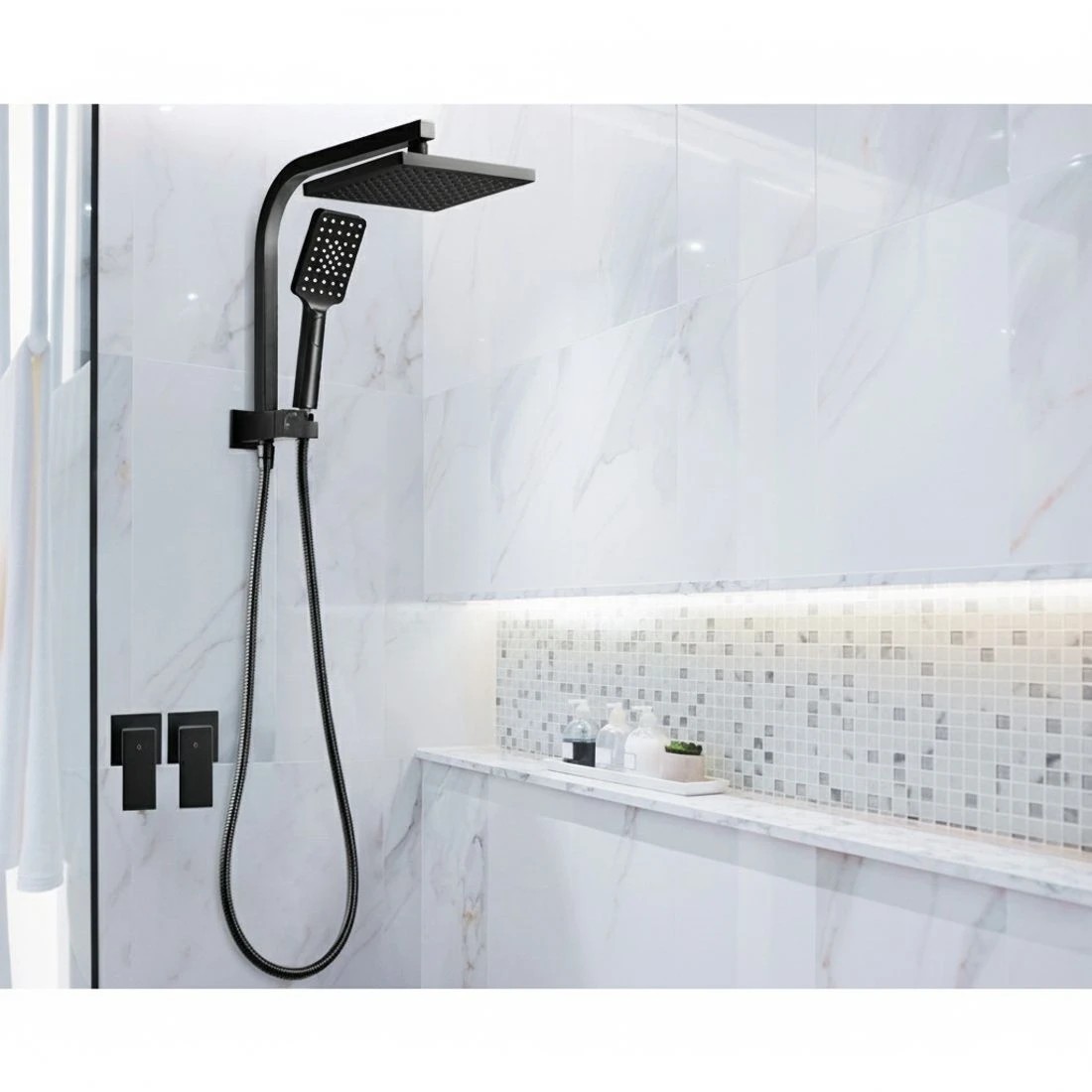 5 Cefito Shower Twins Tap Wall Bath Taps Brass Hot Cold Basin Bathroom - Black, 5 of 5