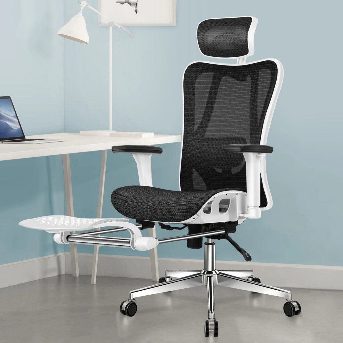 2 Alfordson Ergonomic Office Chair Mesh Executive Seat Work Computer Gaming - White Black, 2 of 10