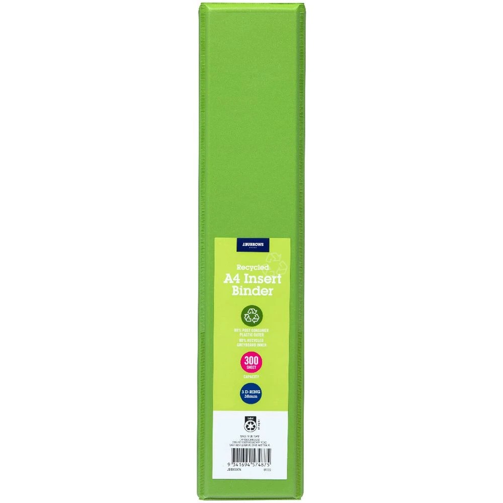 2 J.Burrows Insert Binder A4 3 D-Ring 38mm Green, 2 of 6