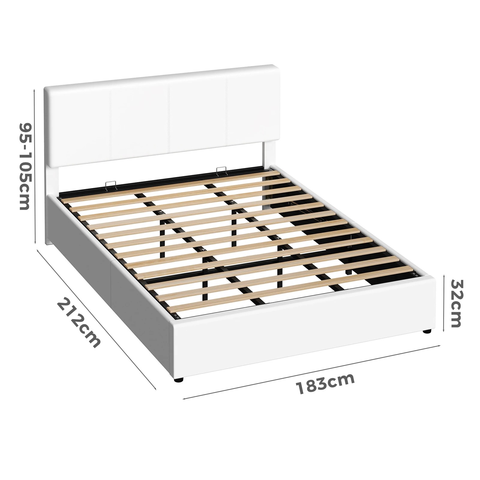 10 Alfordson Bed Frame King Gas Lift Storage Adjustable Headboard Luria - White, 10 of 10