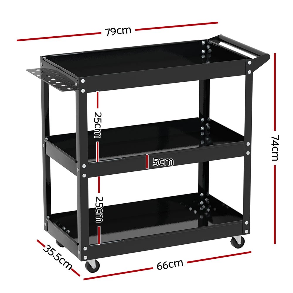2 Giantz 3-Tier Tool Cart Trolley Workshop Garage Storage Organizer - Black, 2 of 2