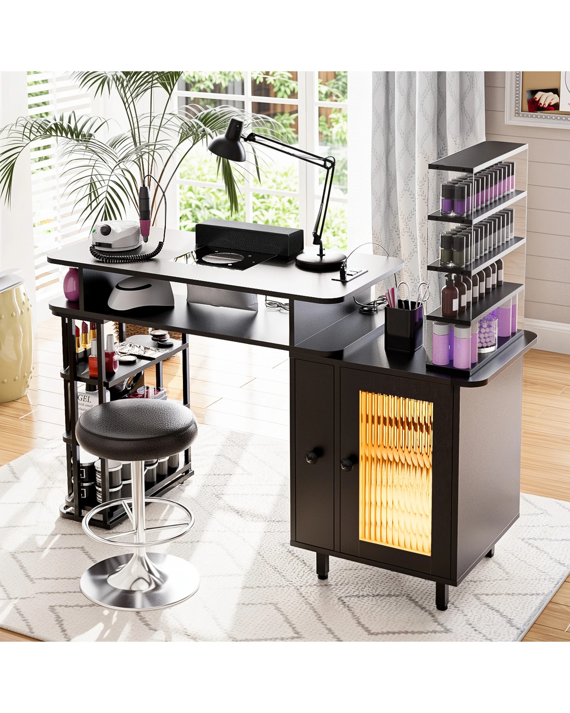 6 Advwin Manicure Table Dust with Dust Collector LED Light Charging Station - Black, 6 of 7