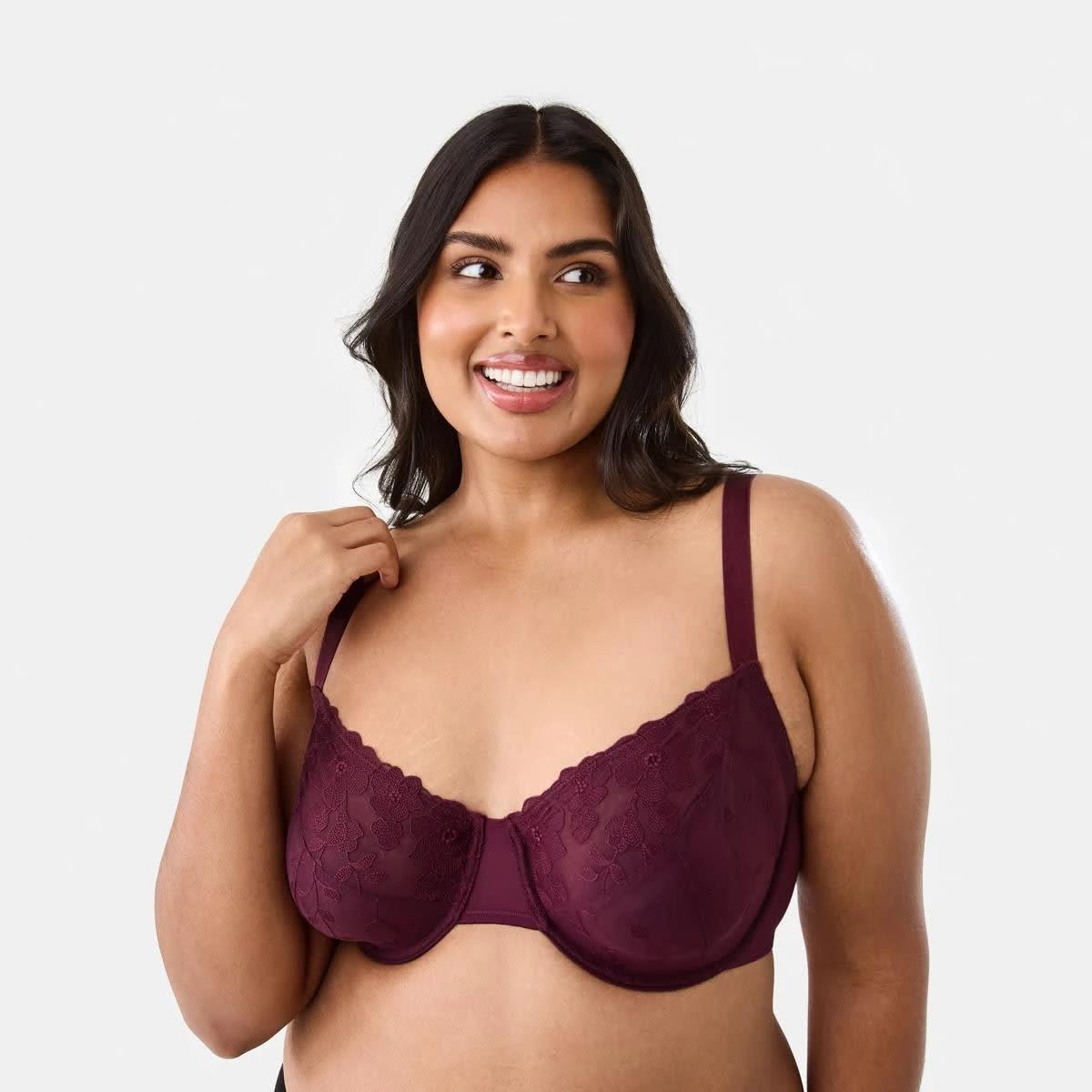1 Full Figure Soft Cup Mesh Underwire Bra WINDSOR WINE, 1 of 6