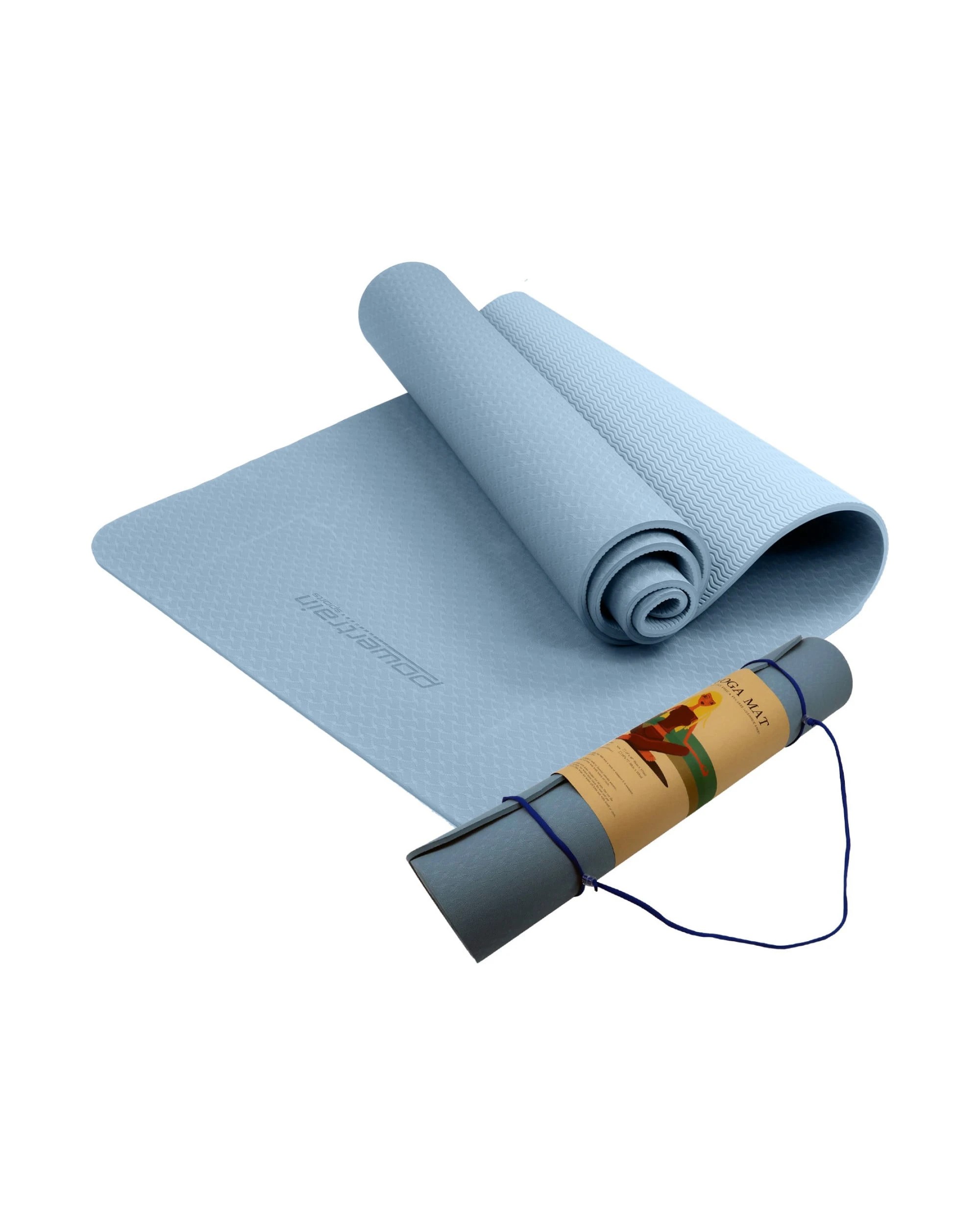 1 Powertrain TPE Pilates Exercise Yoga Mat Workout 6mm Home Gym 183cm - Blue, 1 of 7